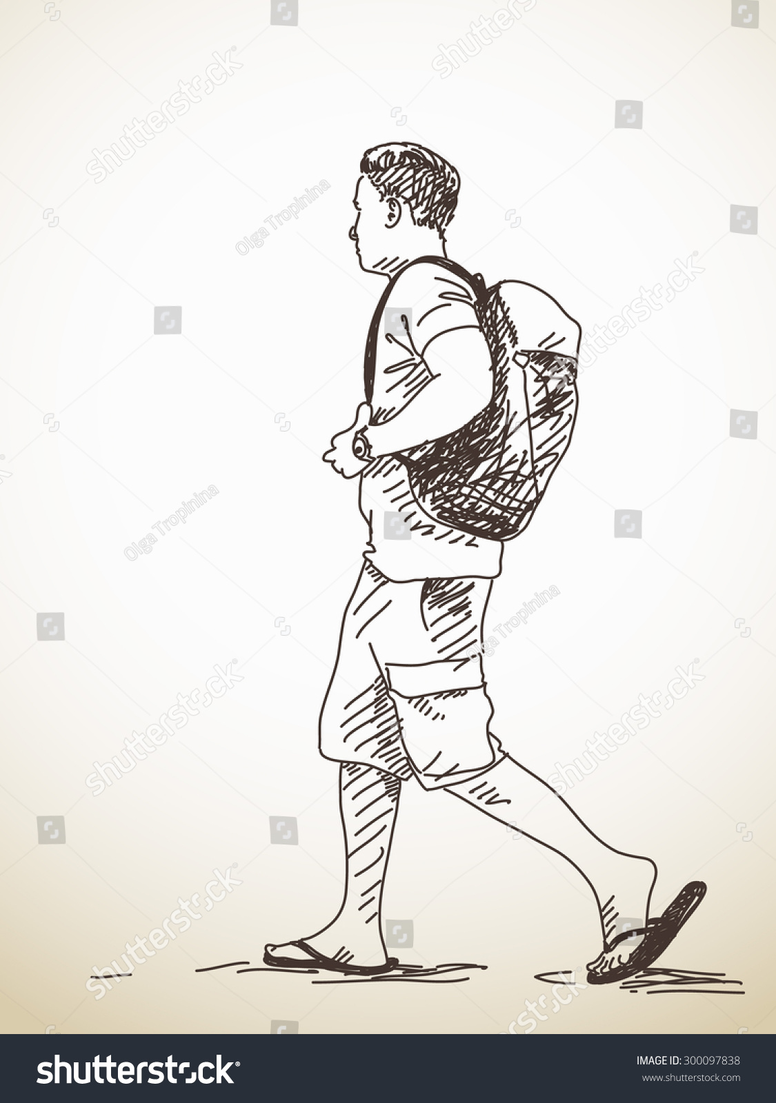 Sketch Walking Young Man Backpack Hand Stock Vector 300097838 ...