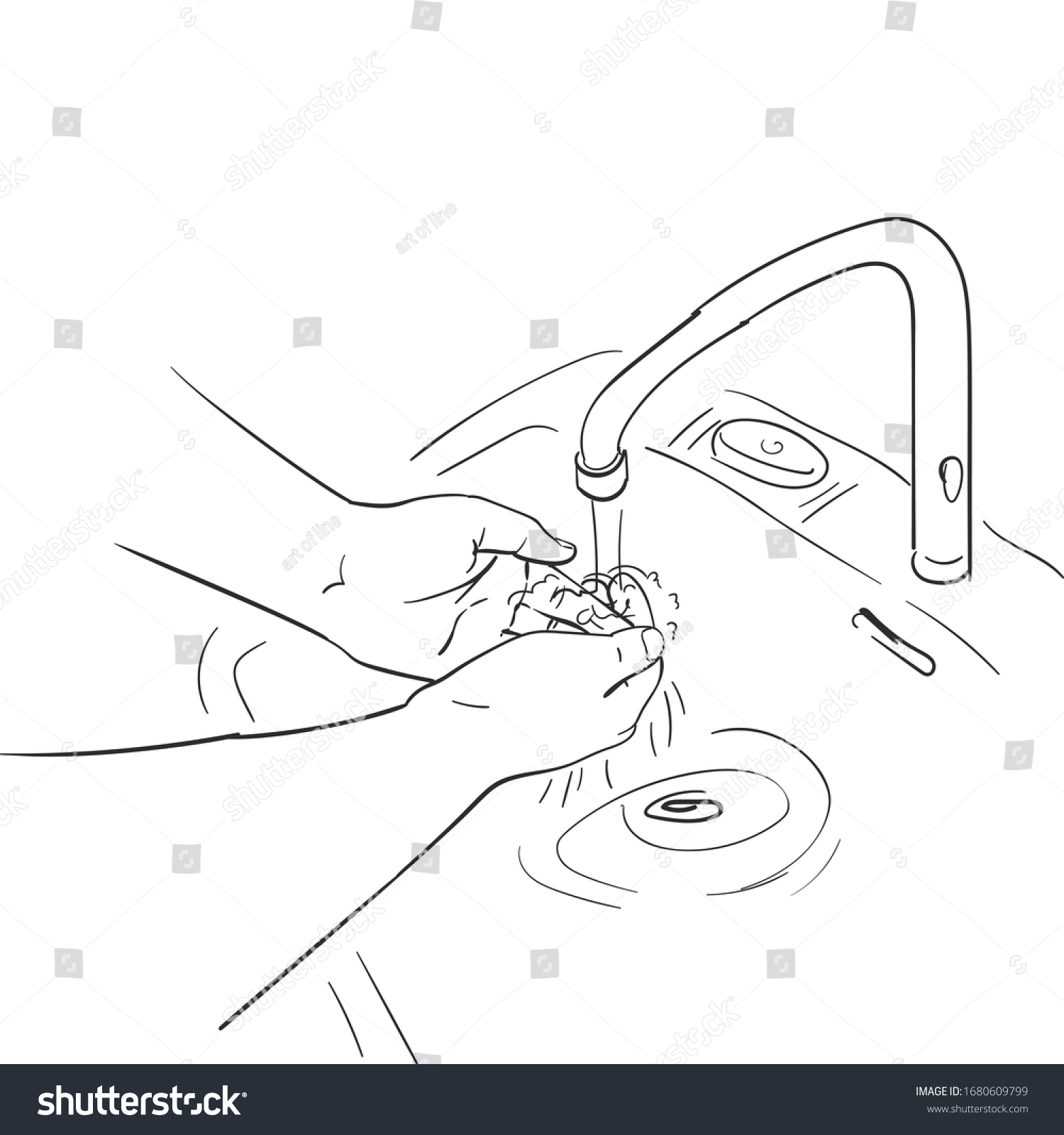 Sketch Washing Hands Under Tap Water Stock Vector (Royalty Free ...