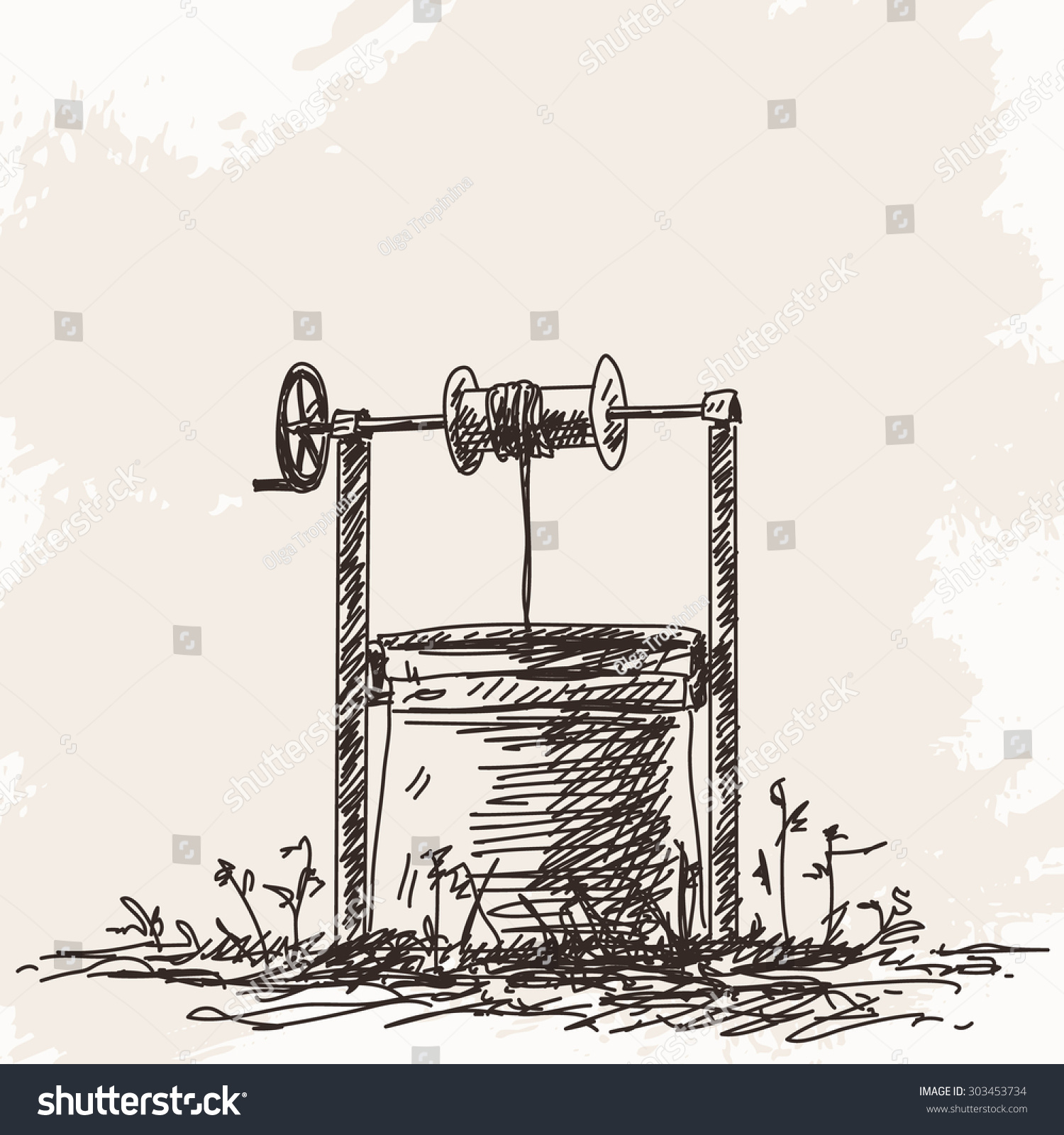 Sketch Water Well Hand Drawn Illustration Stock Vector (Royalty Free