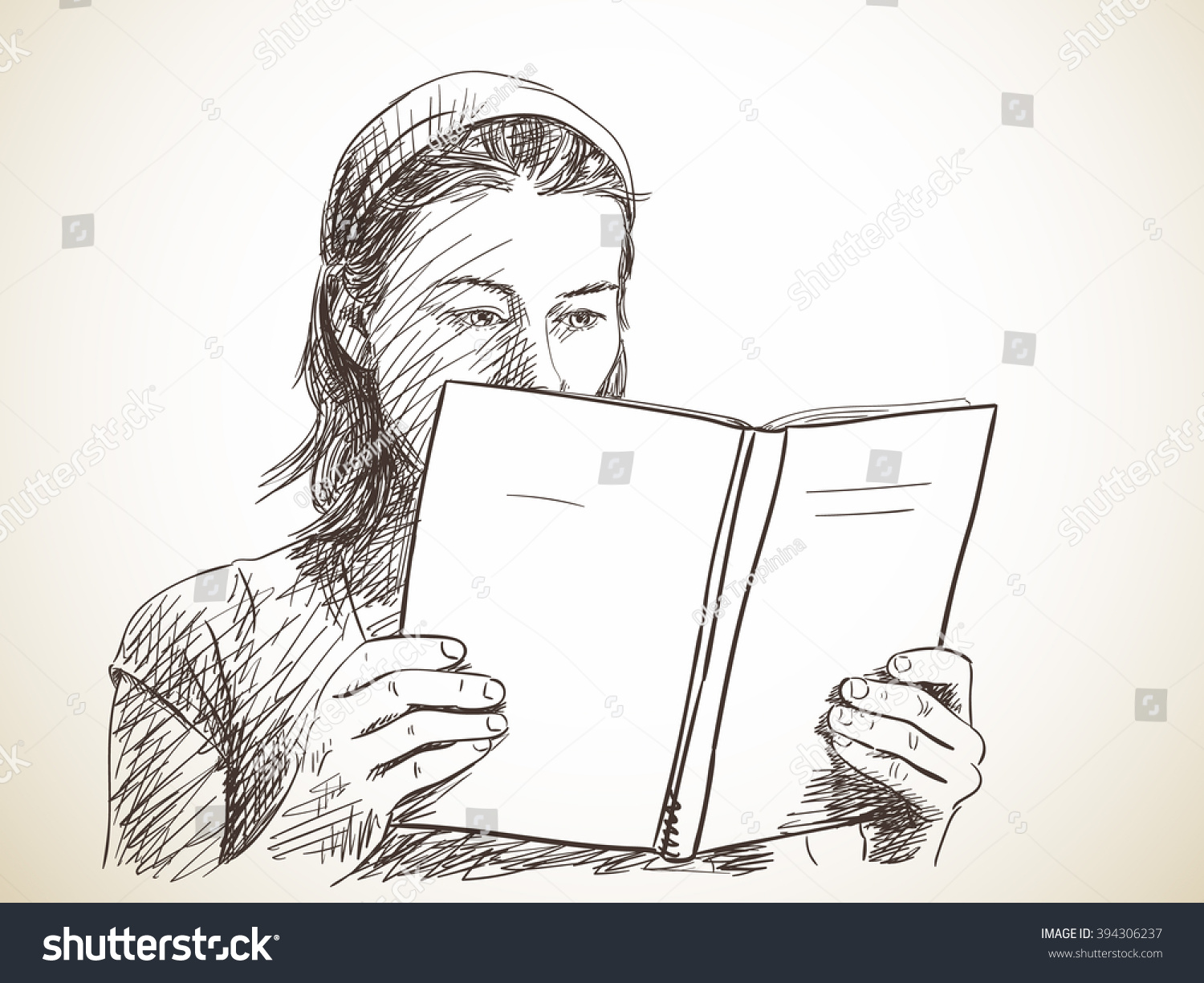 Sketch Woman Reading Book Hand Drawn Stock Vector Royalty