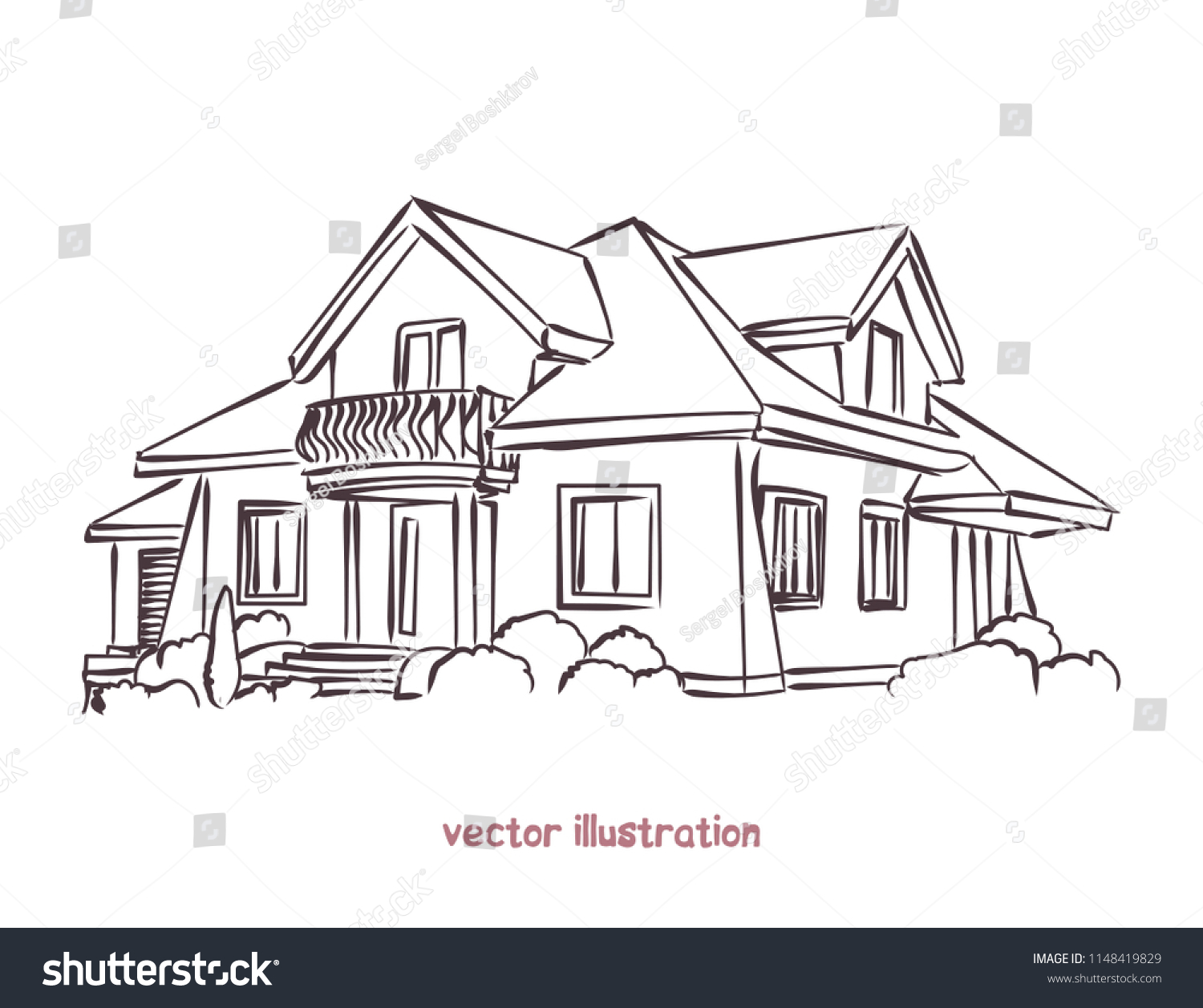 Sketch Wooden House Vector Isolated Illustration Stock Vector (Royalty ...