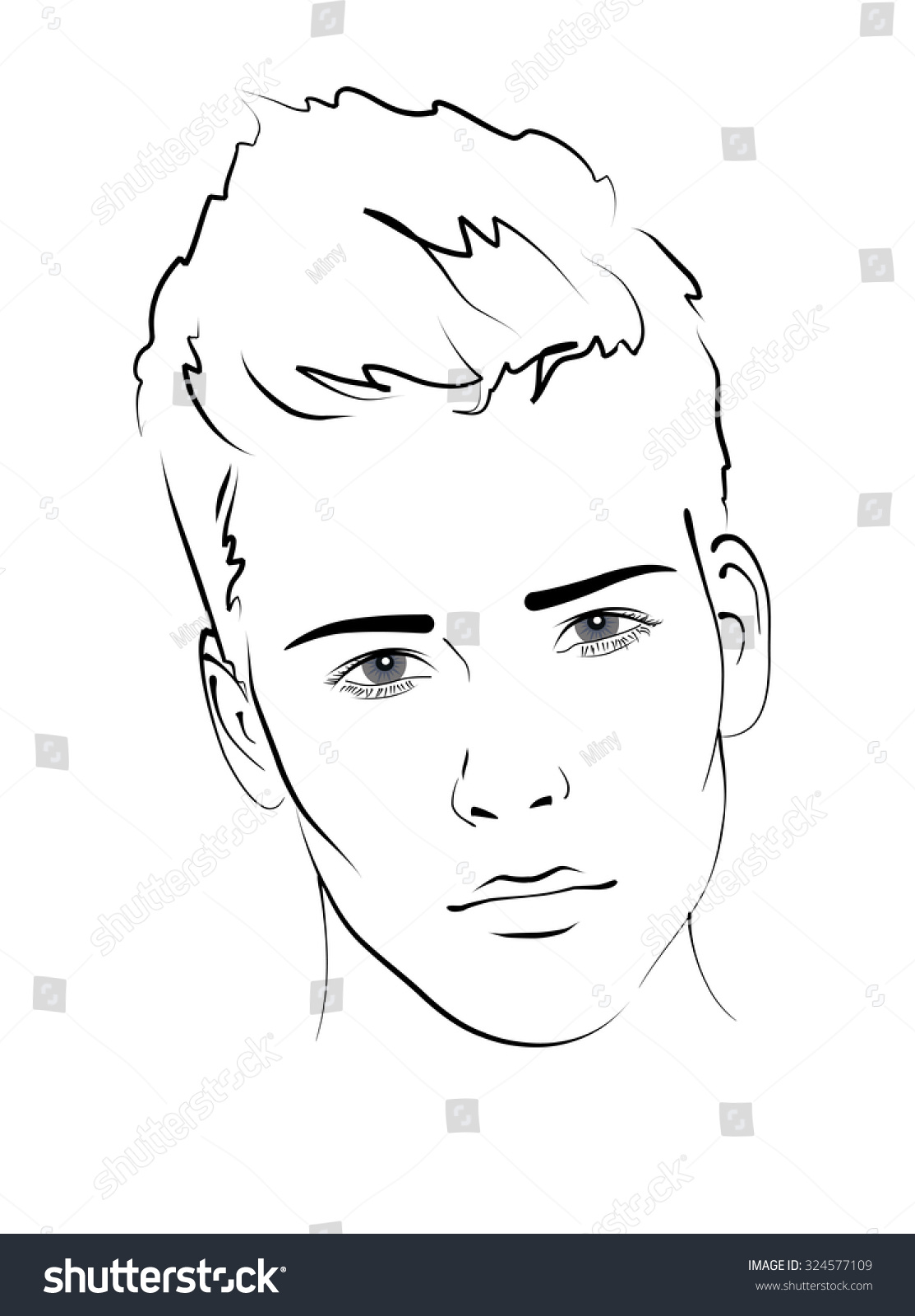 Sketch Portrait Handsome Man Face Closeup Stock Vector (Royalty Free