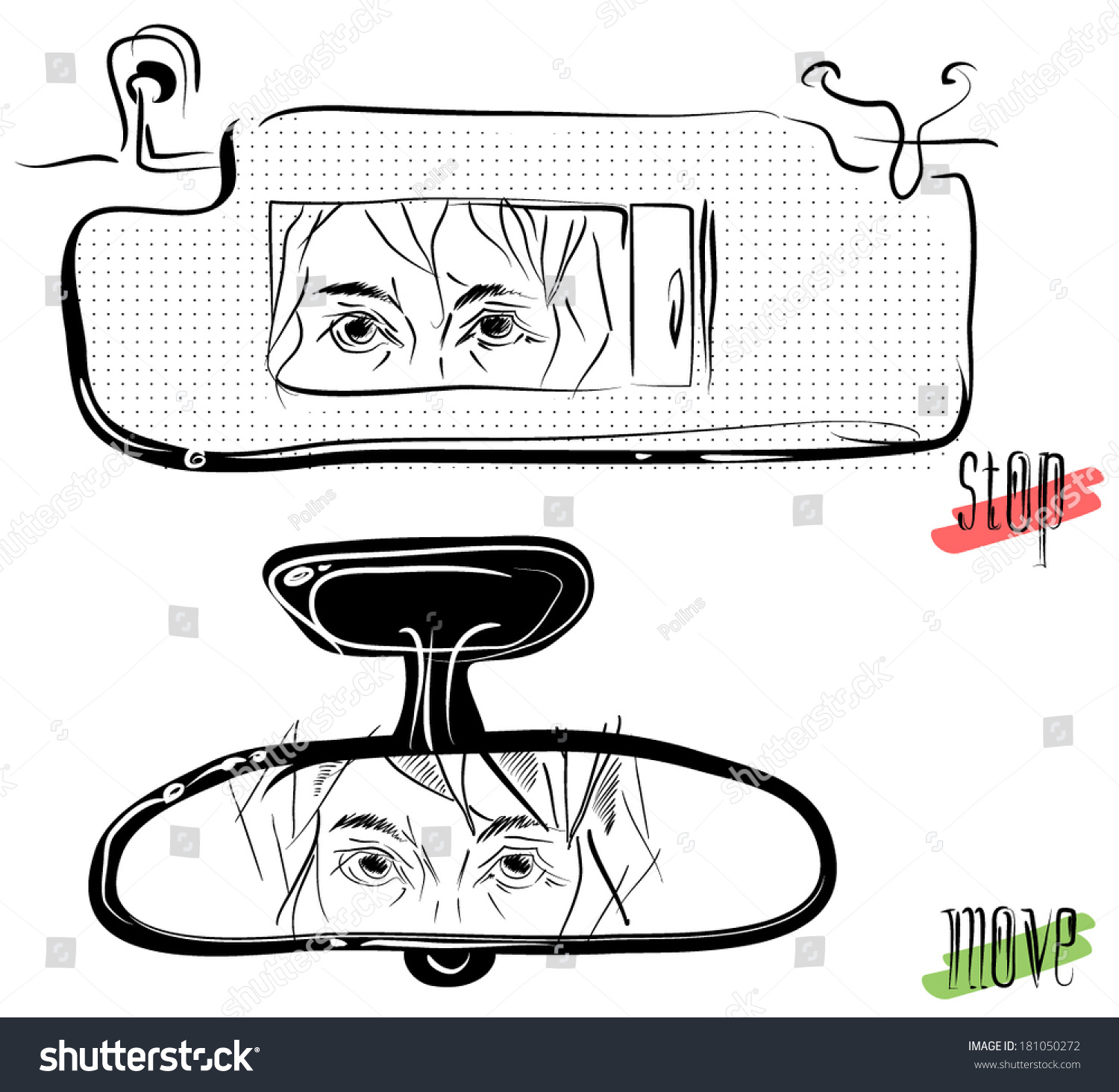 Sketch Rearview Mirror Reflection Look Driver Stock Vector Royalty Free