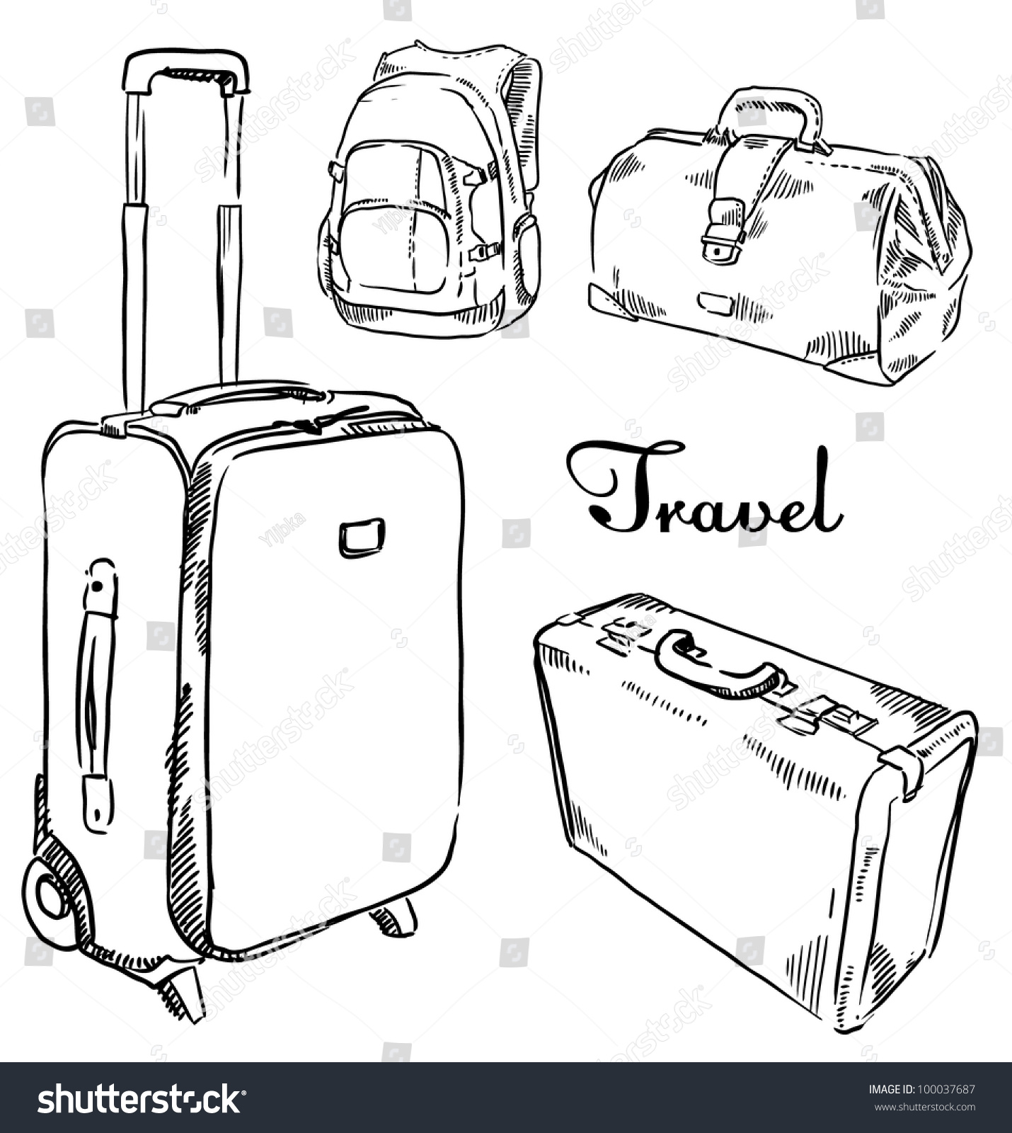 Sketch Set Suitcases Stock Vector 100037687 - Shutterstock