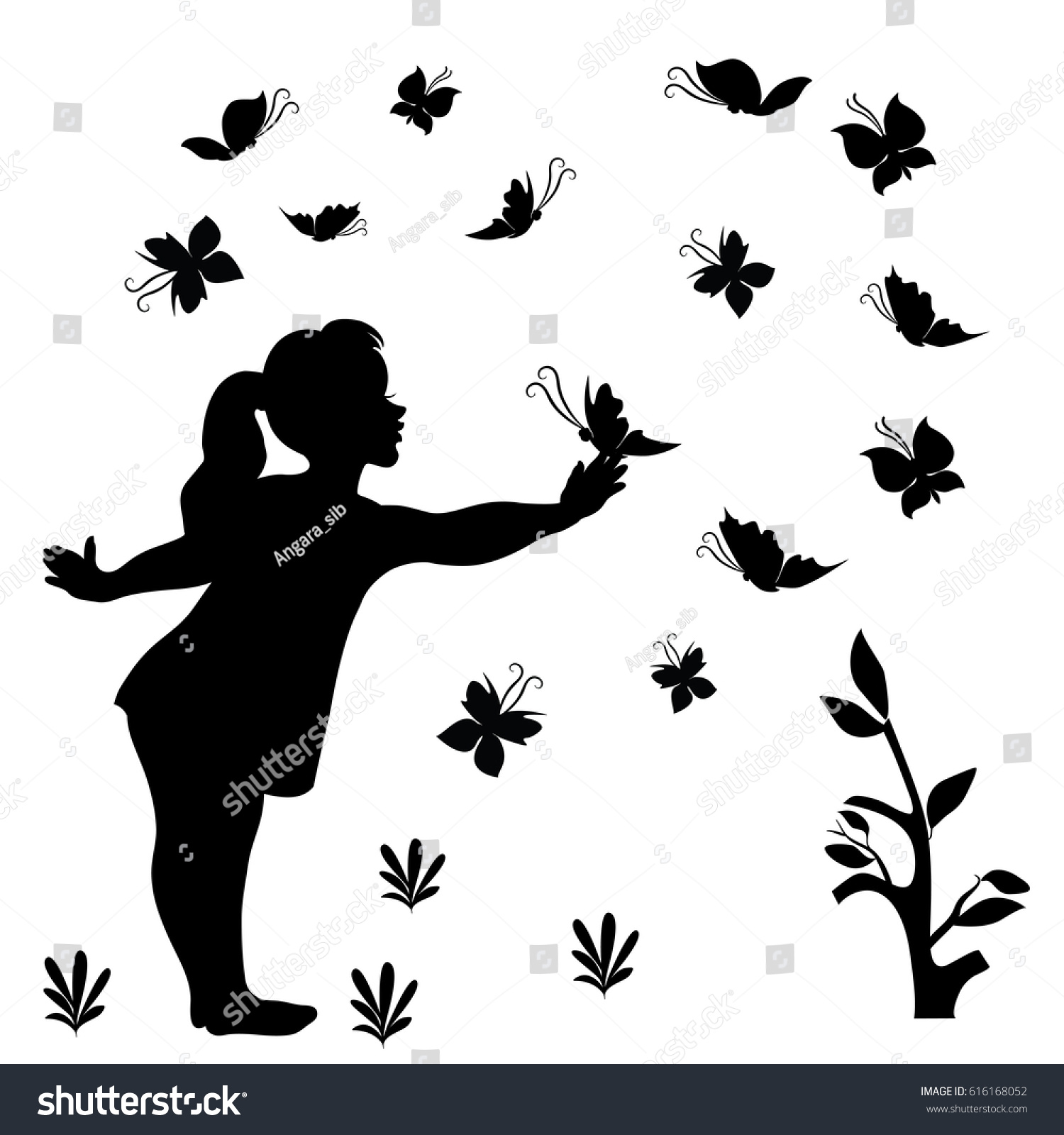 Sketch Silhouette Girl Miracle Nature Woods Stock Vector 616168052 ...