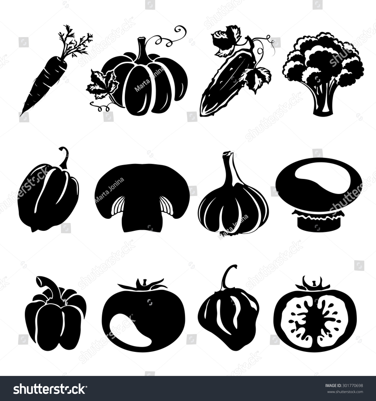 Sketch Style Silhouettes Different Vegetables Cucumber Stock Vector ...