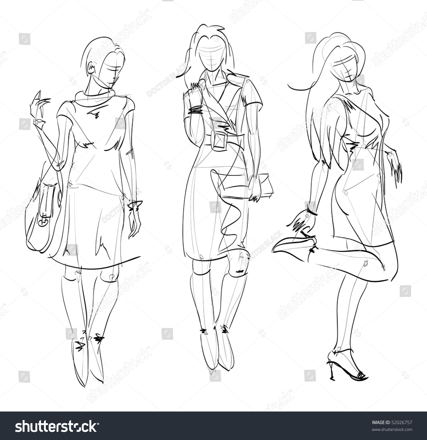 Sketch Vector Beautiful Girls On White Stock Vector 52026757 - Shutterstock