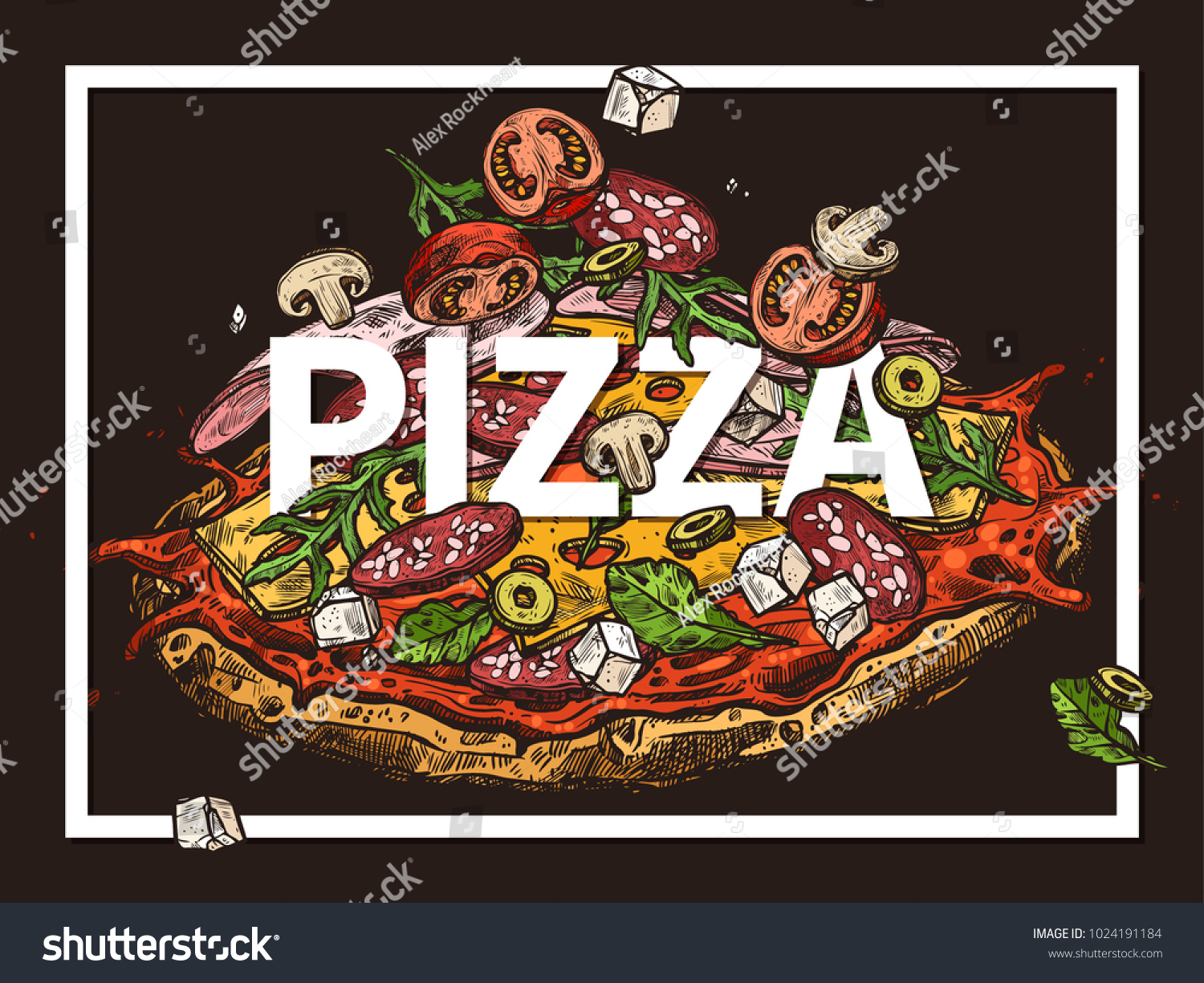 Sketch Vector Poster Pizza Different Ingredients Stock Vector (Royalty ...