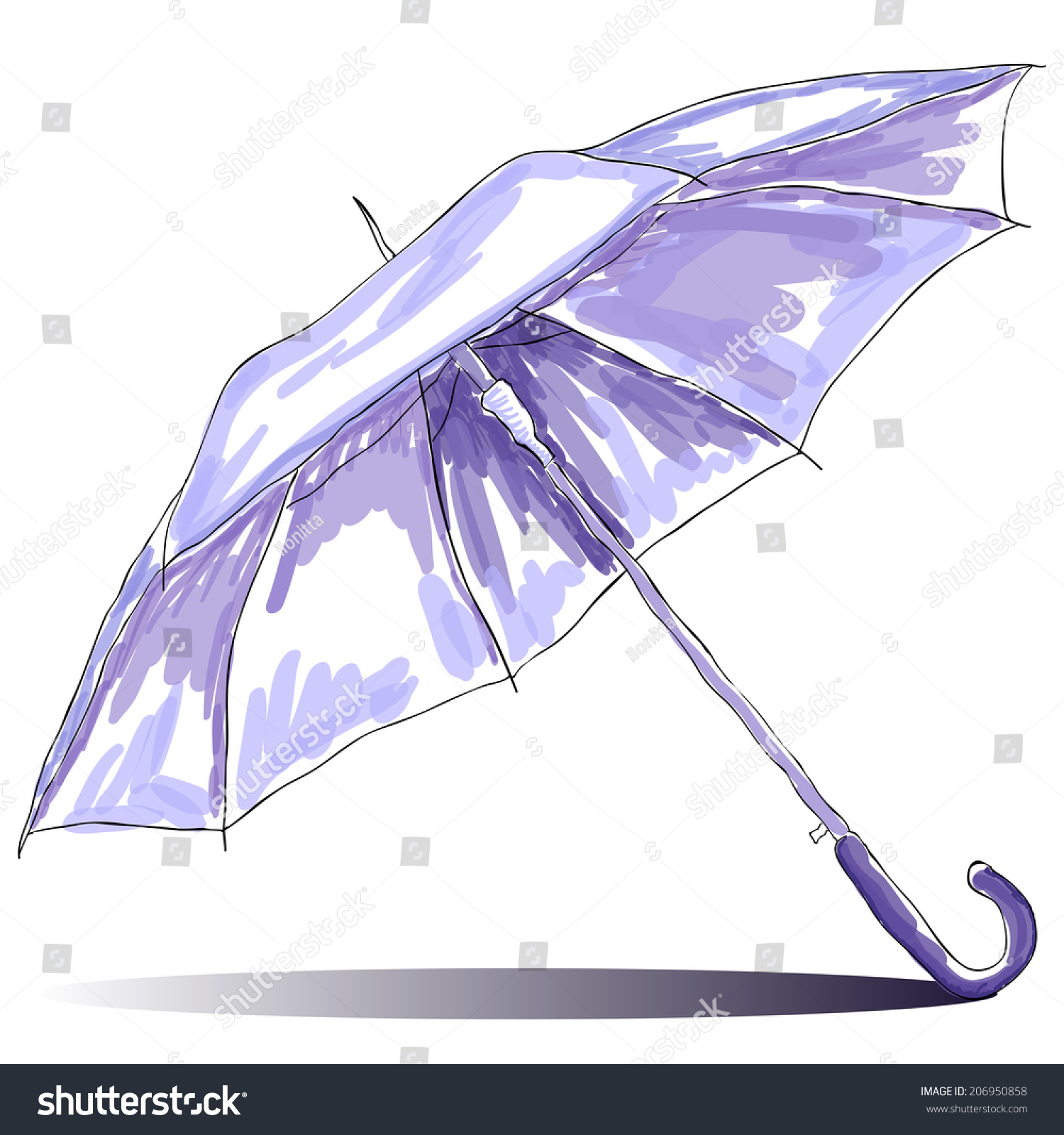 Sketch Watercolor Hand Draw Open Umbrella Stock Vector 206950858 