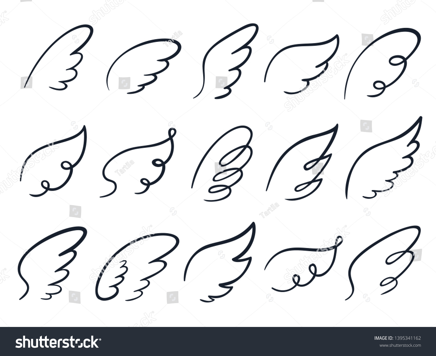 Sketch Wings Hand Drawn Wing Winged Stock Vector (Royalty Free) 1395341162
