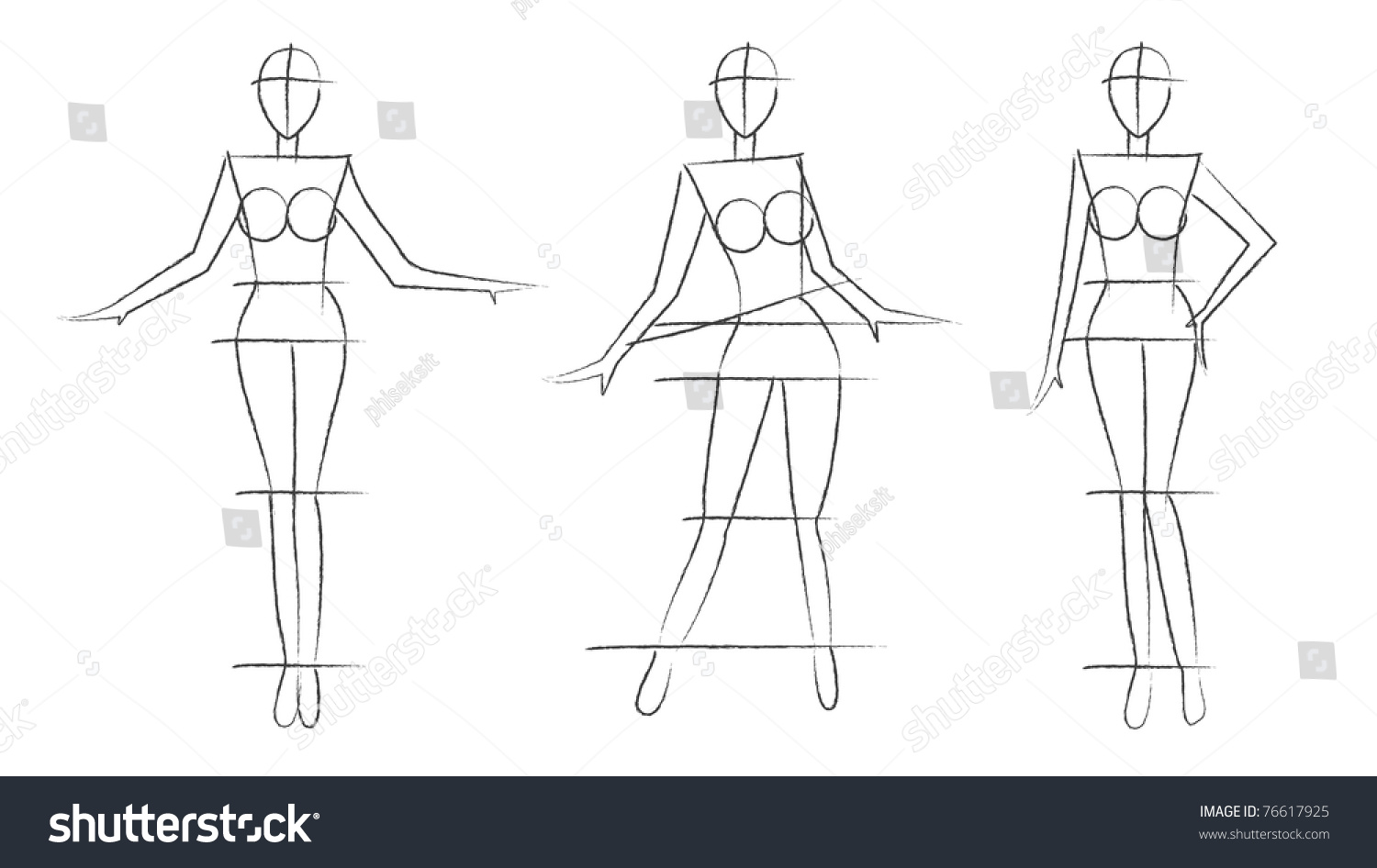Sketch Women Pose Fashion Design Stock Vector 76617925 - Shutterstock