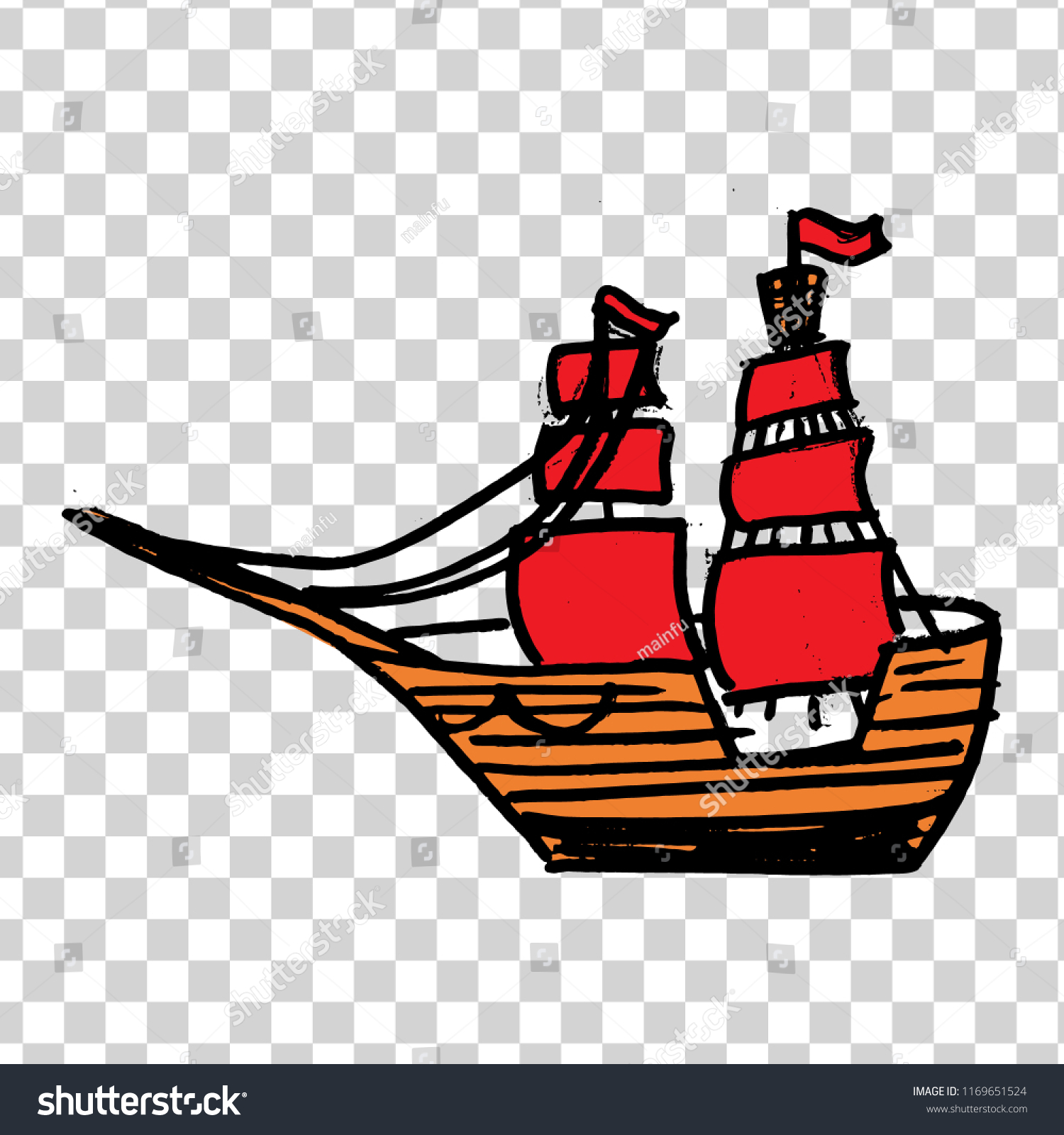 Sketche Ship Red Sails On Transparent Stock Vector Royalty Free