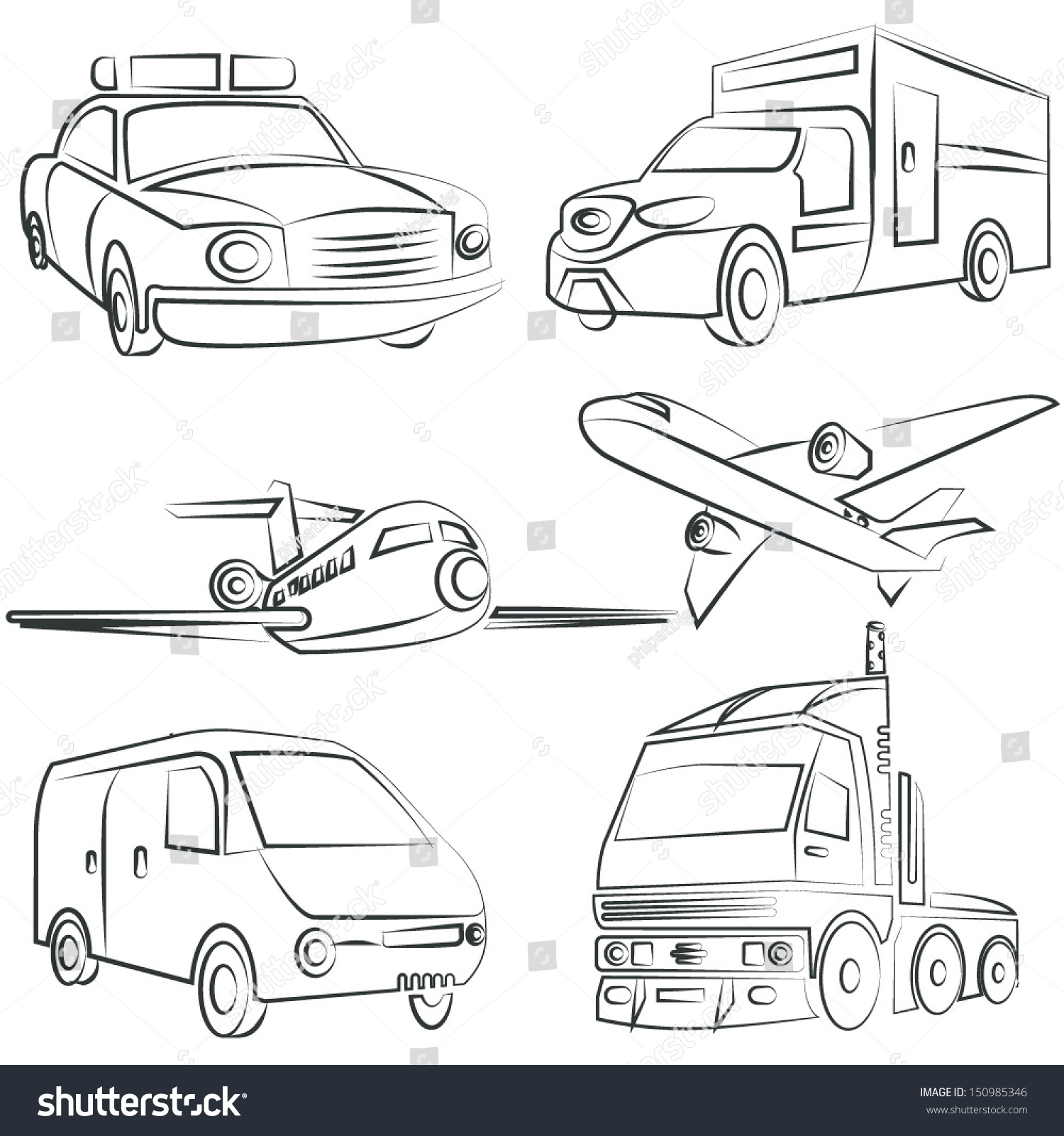 Sketched Transportation Icons Set Stock Vector (Royalty Free) 150985346