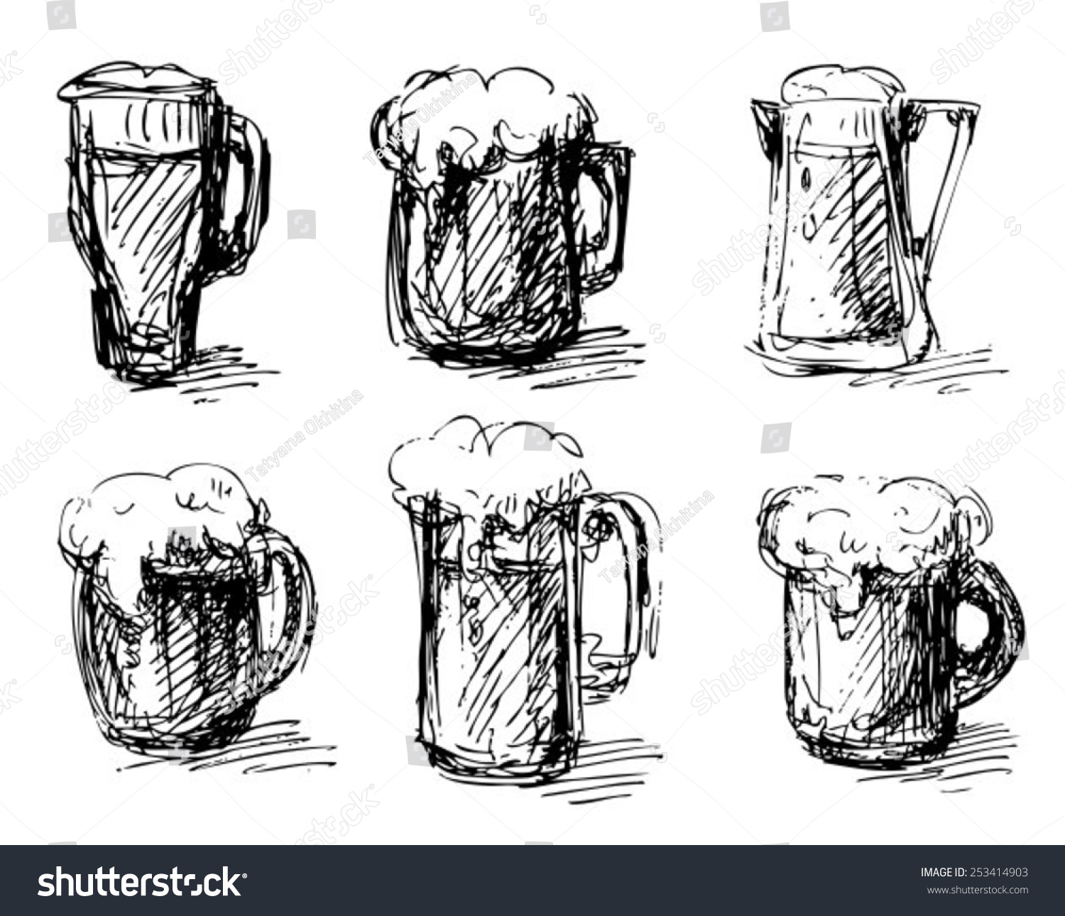 Sketches Beer Mugs Isolated On White Stock Vector (Royalty Free) 253414903