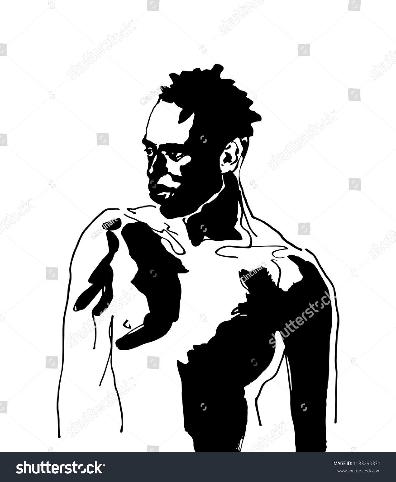 Sketching Portrait Nude African Man Hand Stock Vector Royalty Free