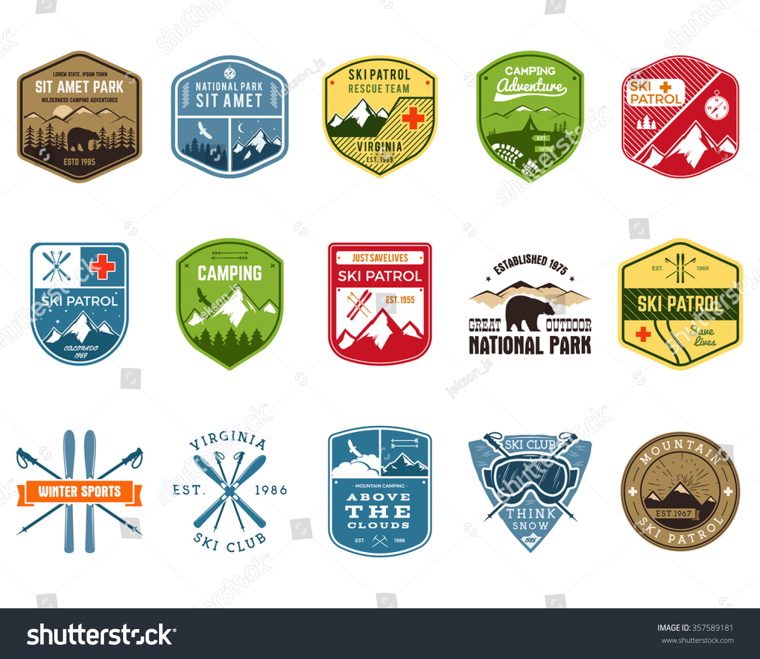 Ski Club, Patrol Labels. Vintage Mountain Winter Camp Explorer Badges ...