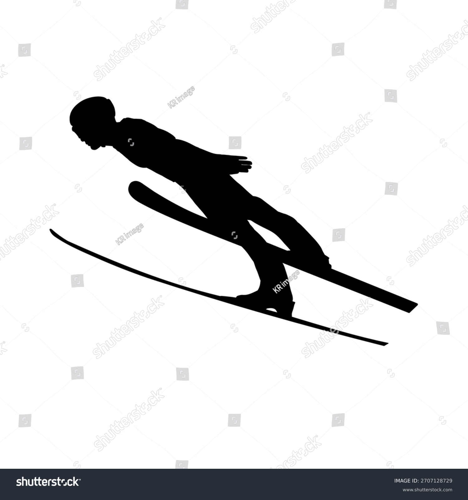 black silhouette ski jumper in mid-air clip art preview
