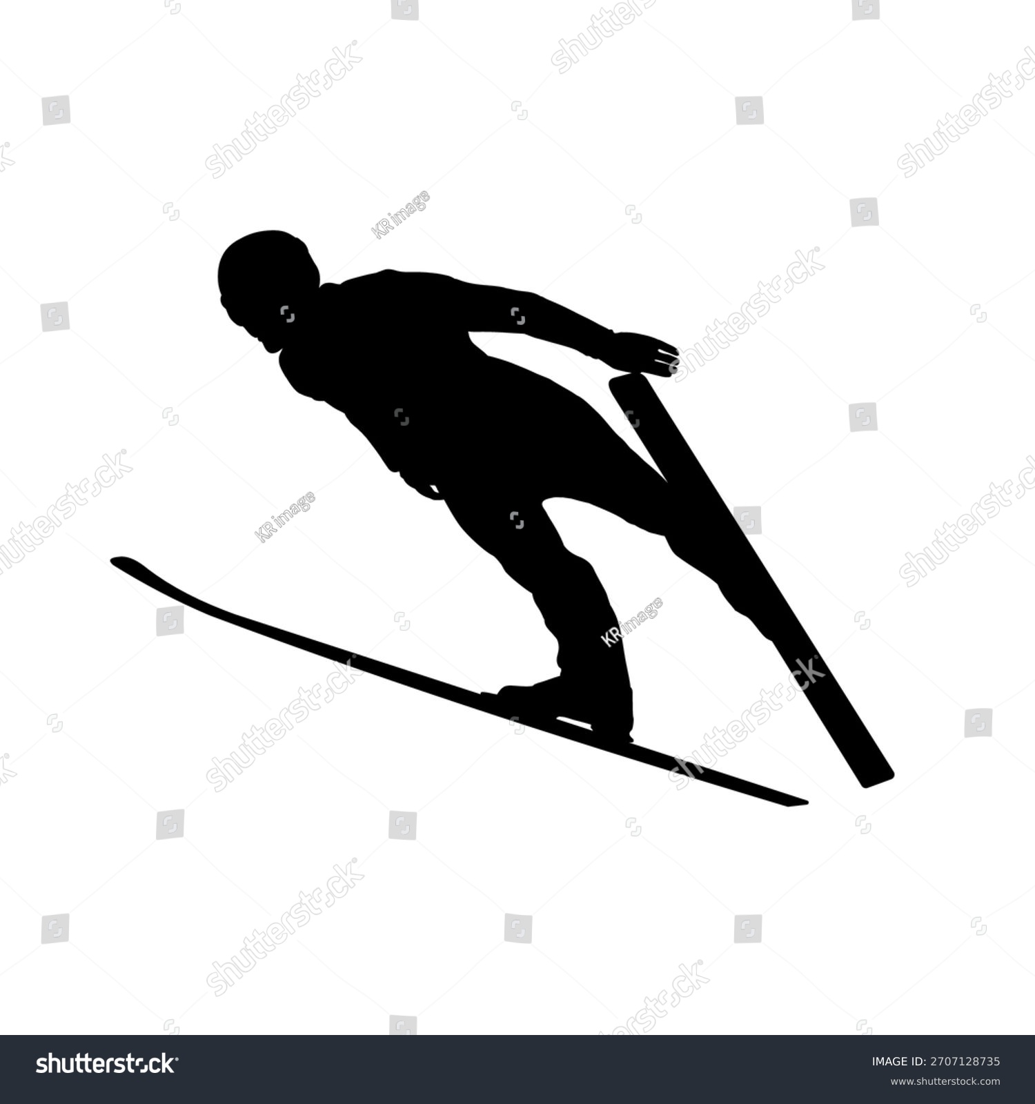 black silhouette ski jumper in action clip art preview