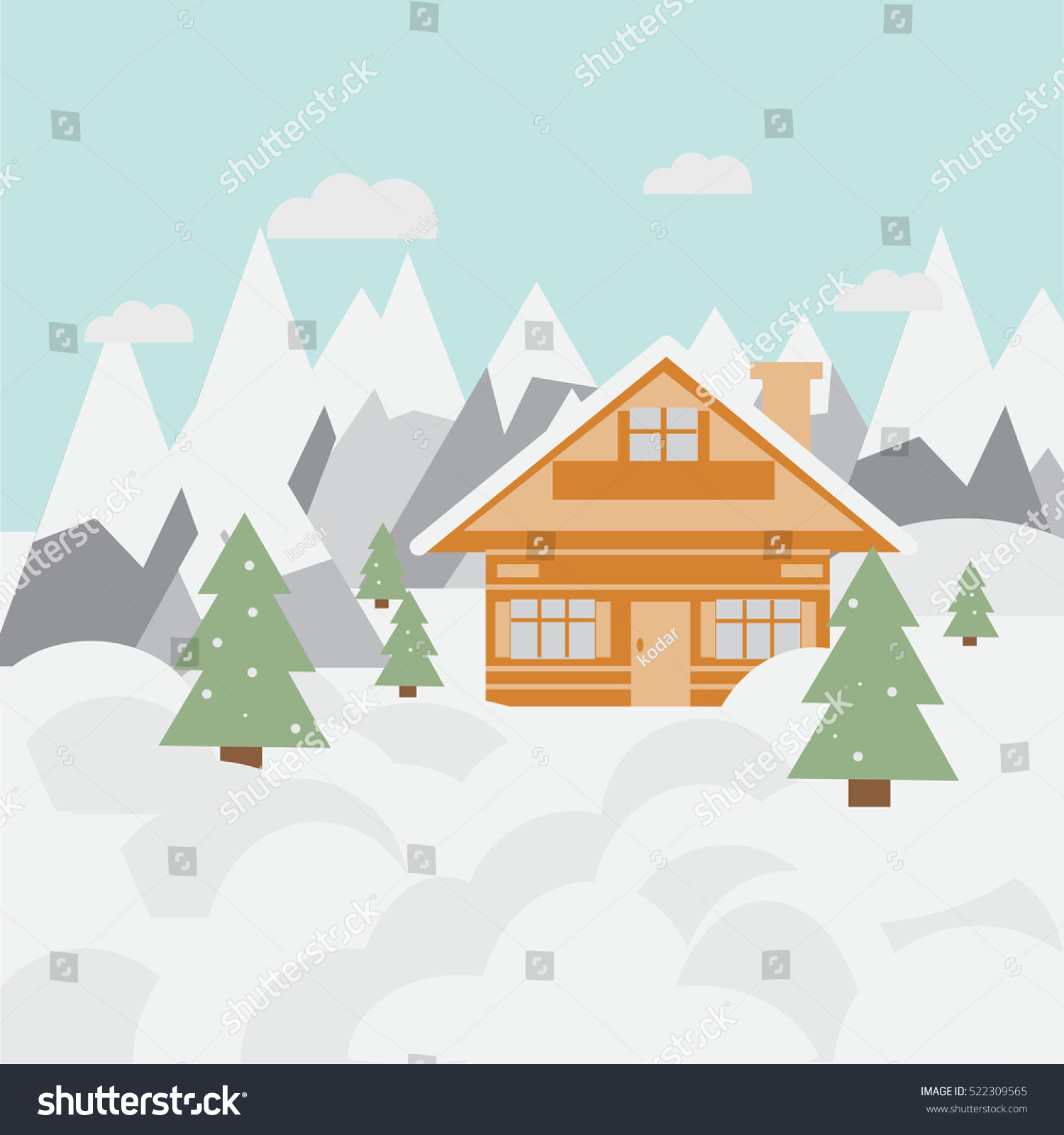 Ski Landscape Chalet Mountains Snow Trees Stock Vector (Royalty Free ...