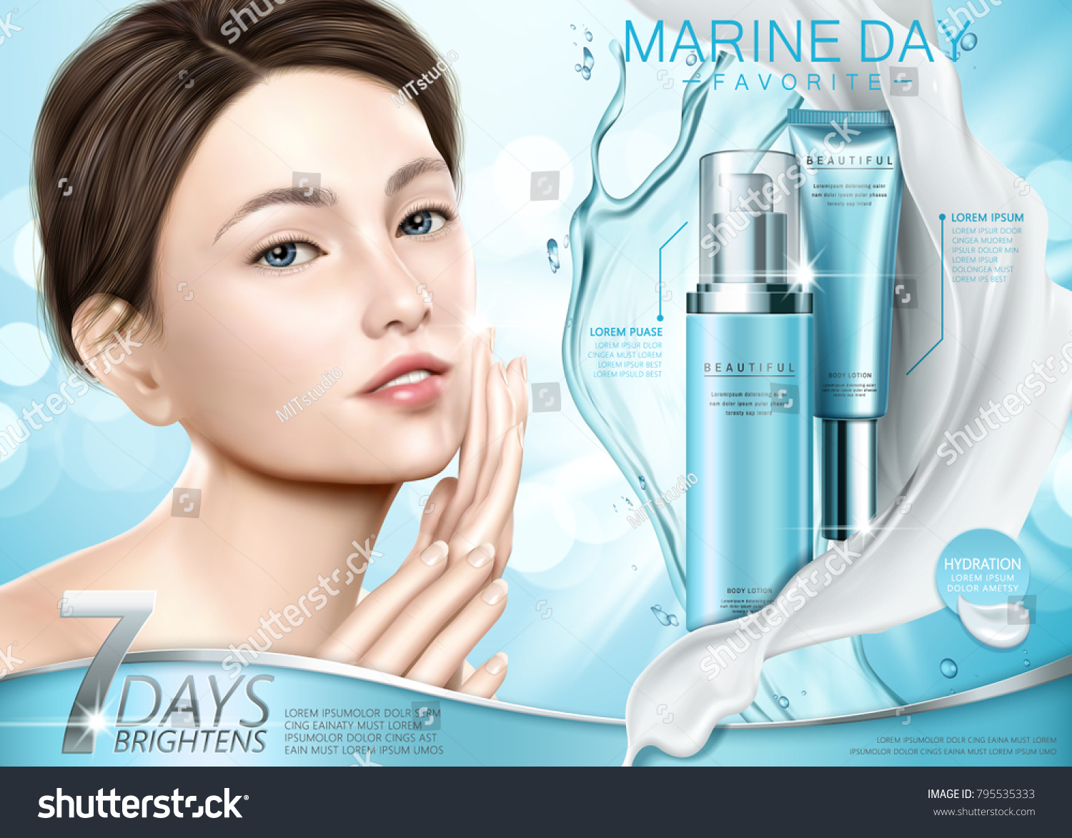 Skin Care Ads Attractive Model Blue Stock Vector (Royalty Free) 795535333