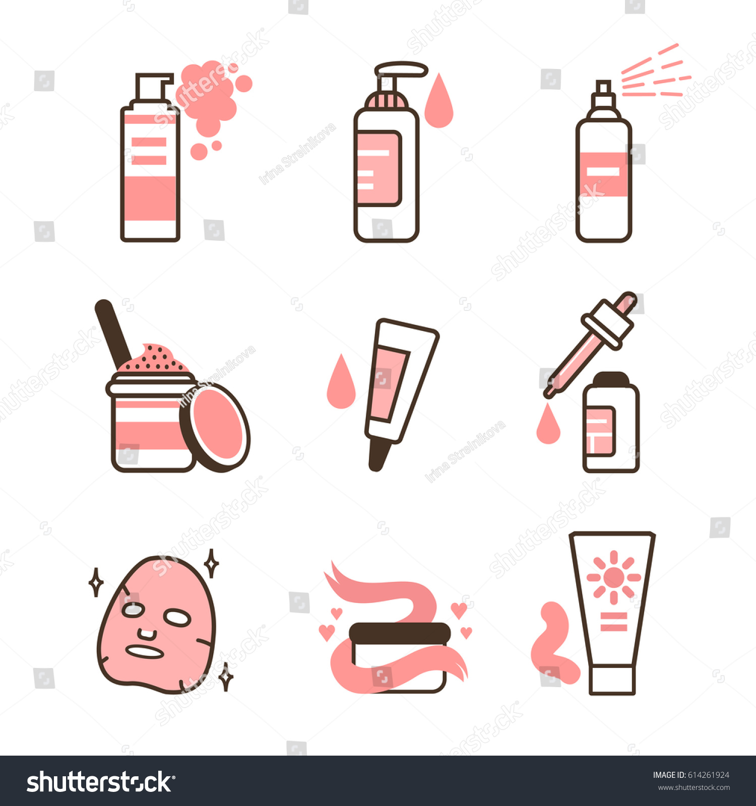 Skin Care Routine Icons Set Line Stock Vector Royalty Free 614261924