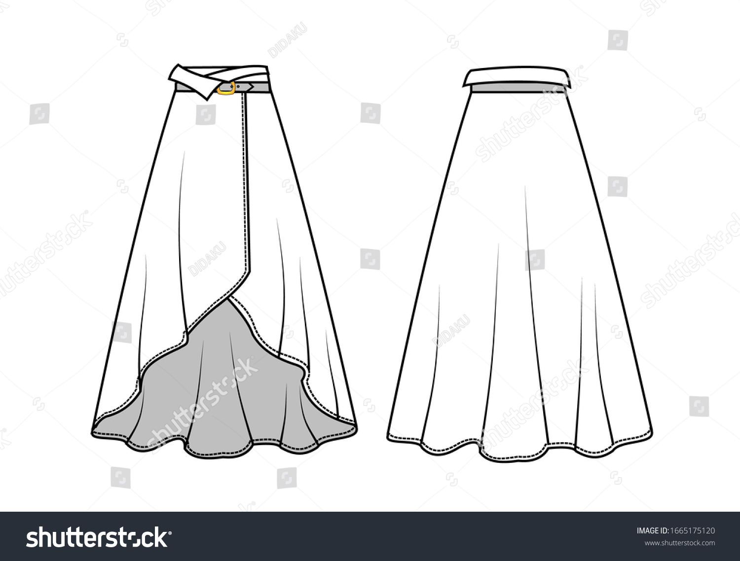 Skirt Fashion Flat Sketch Template Stock Vector (Royalty Free) 1665175120