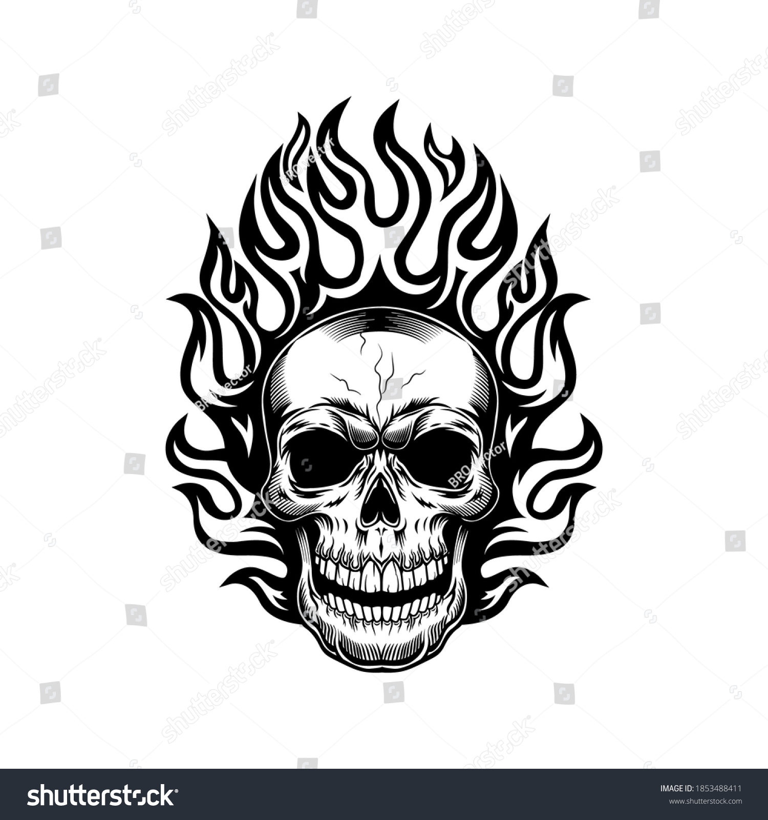 Skull Against Flame Vector Illustration Burning Stock Vector (Royalty ...