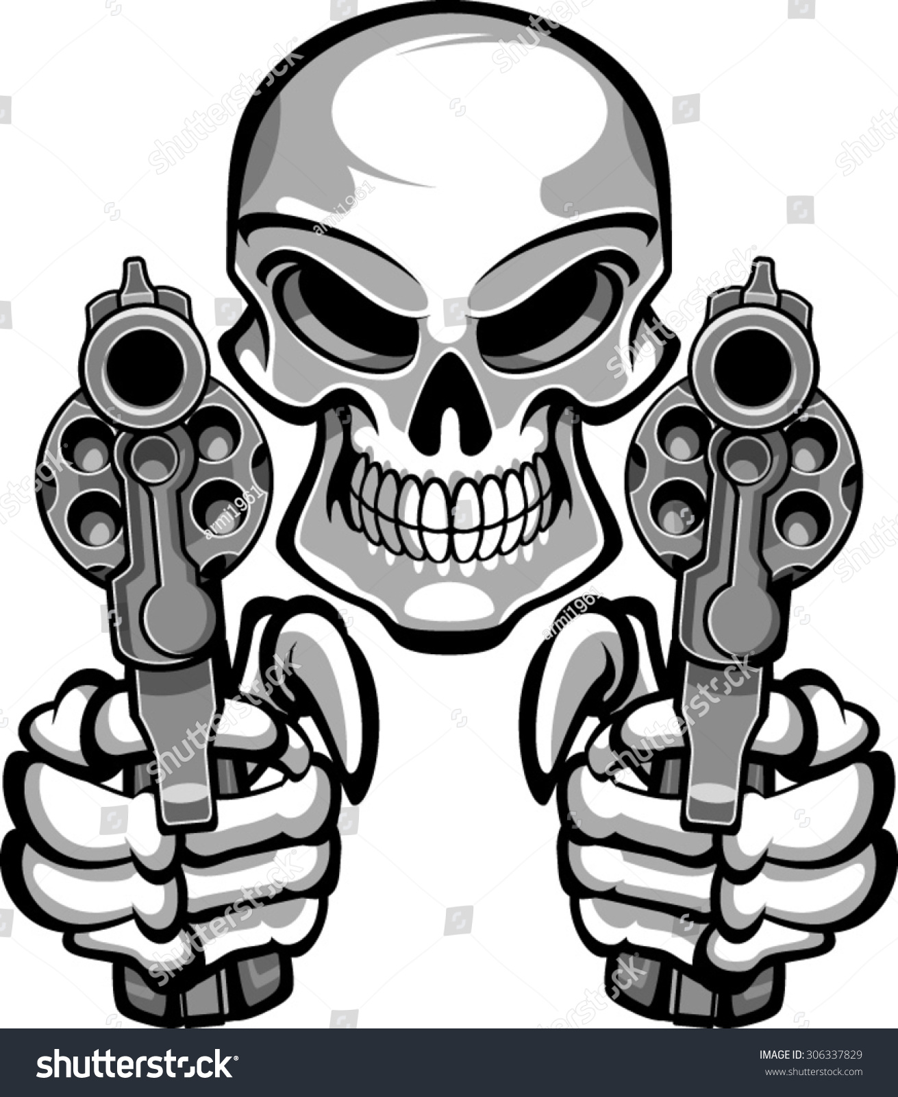 Skull Aiming With Two Revolvers Stock Vector Illustration 306337829 ...