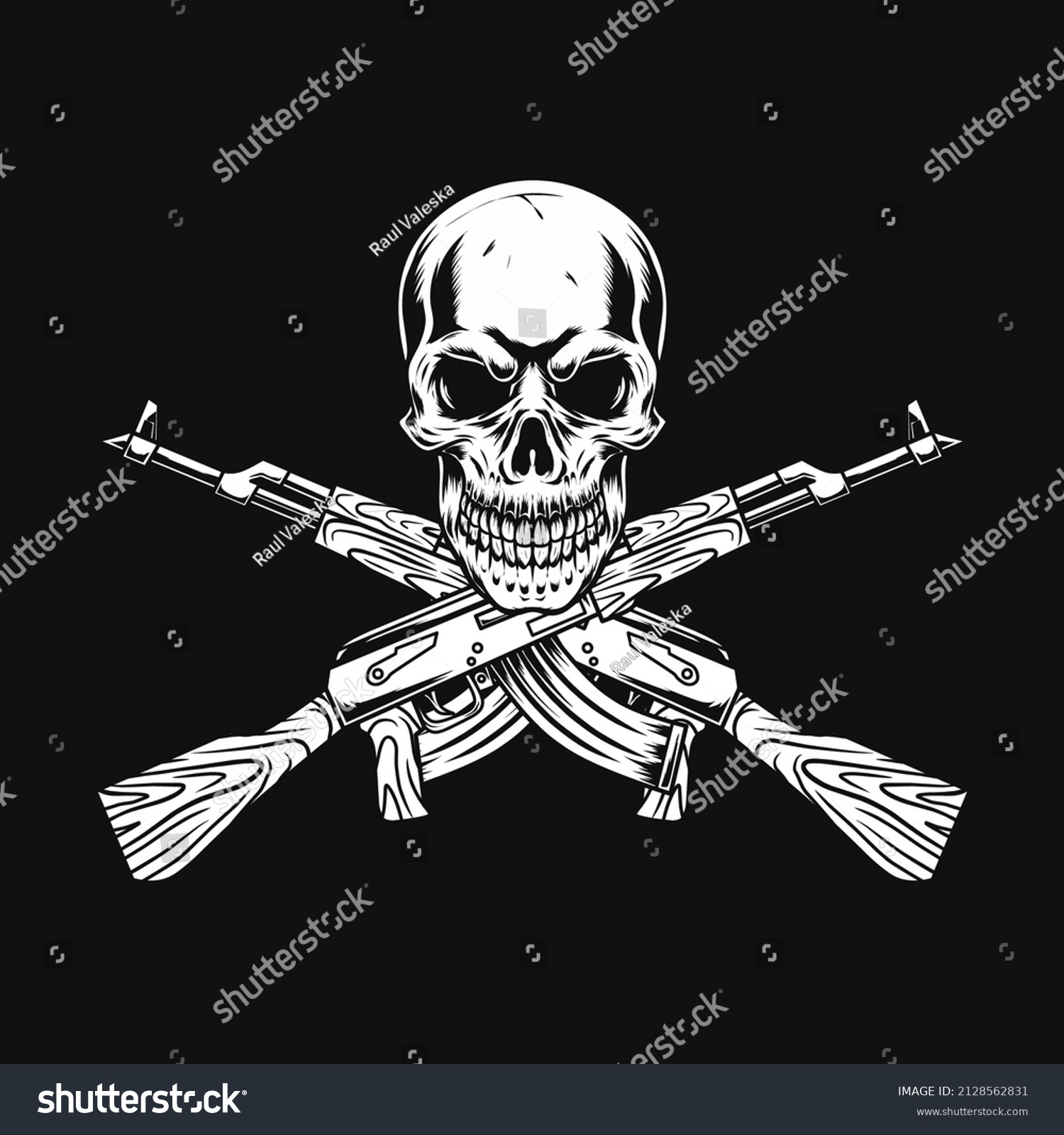 Skull Ak47 Drawing Vector Stock Vector (Royalty Free) 2128562831 ...