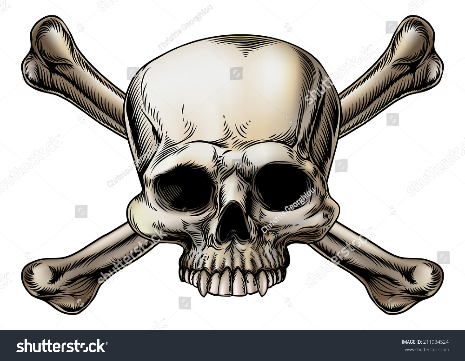Skull And Crossbones Drawing With Skull In The Center Of The Crossed ...