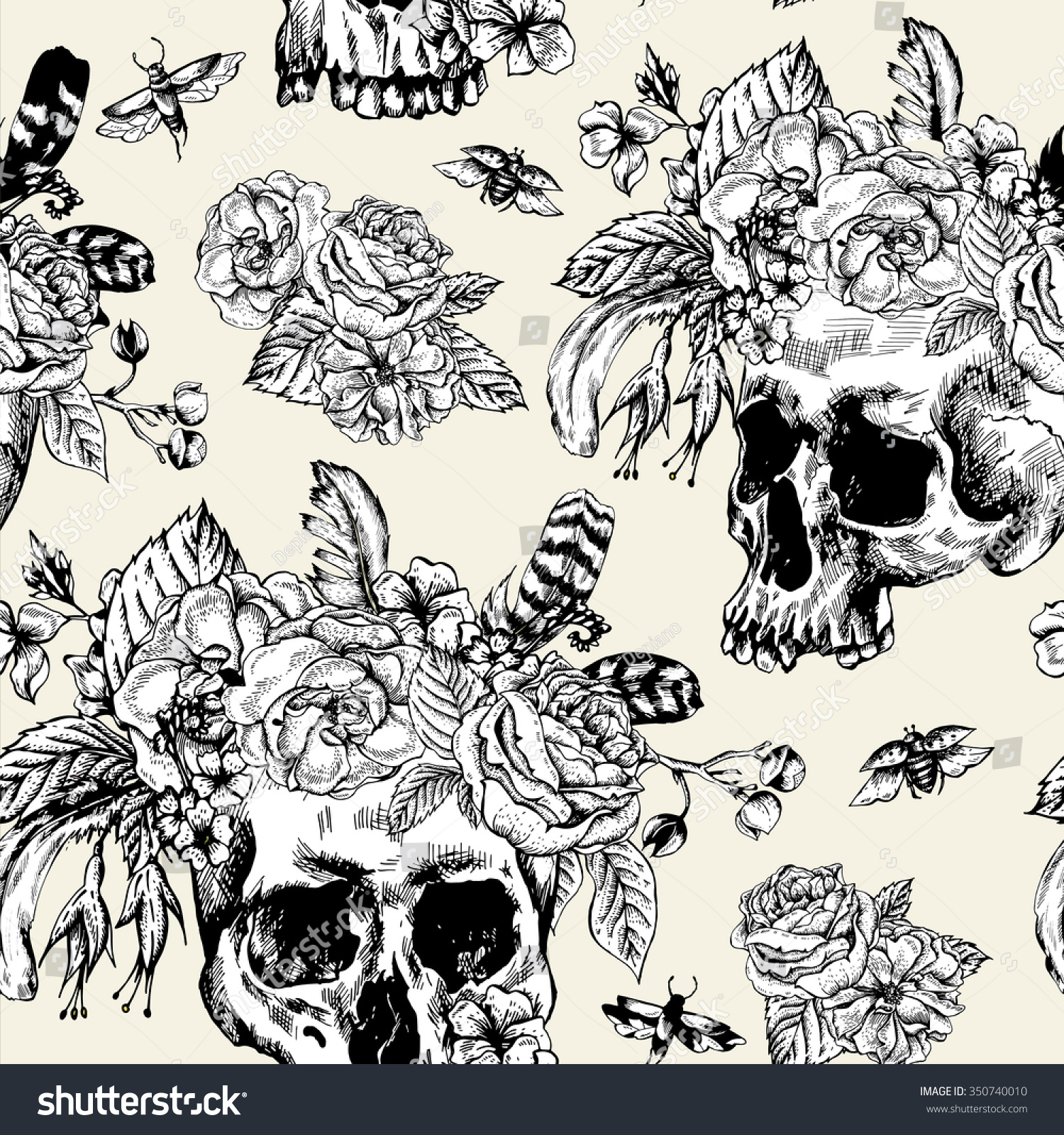 Skull Flowers Day Dead Seamless Pattern Stock Vector (royalty Free 