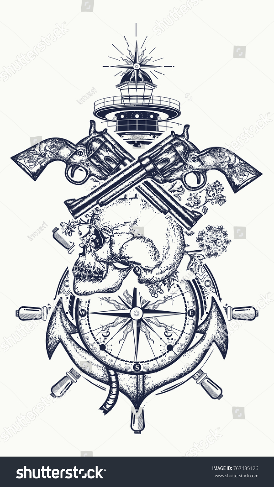 Download Anchor Wheel And Compass Tattoo Pics