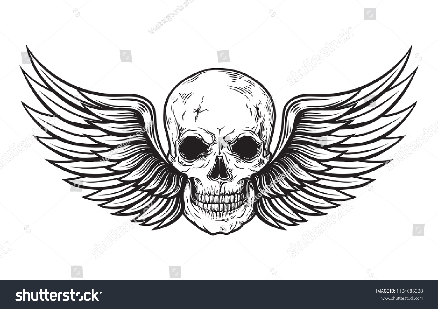 Skull Wings Engraving Style Vector Illustration Stock Vector (Royalty ...