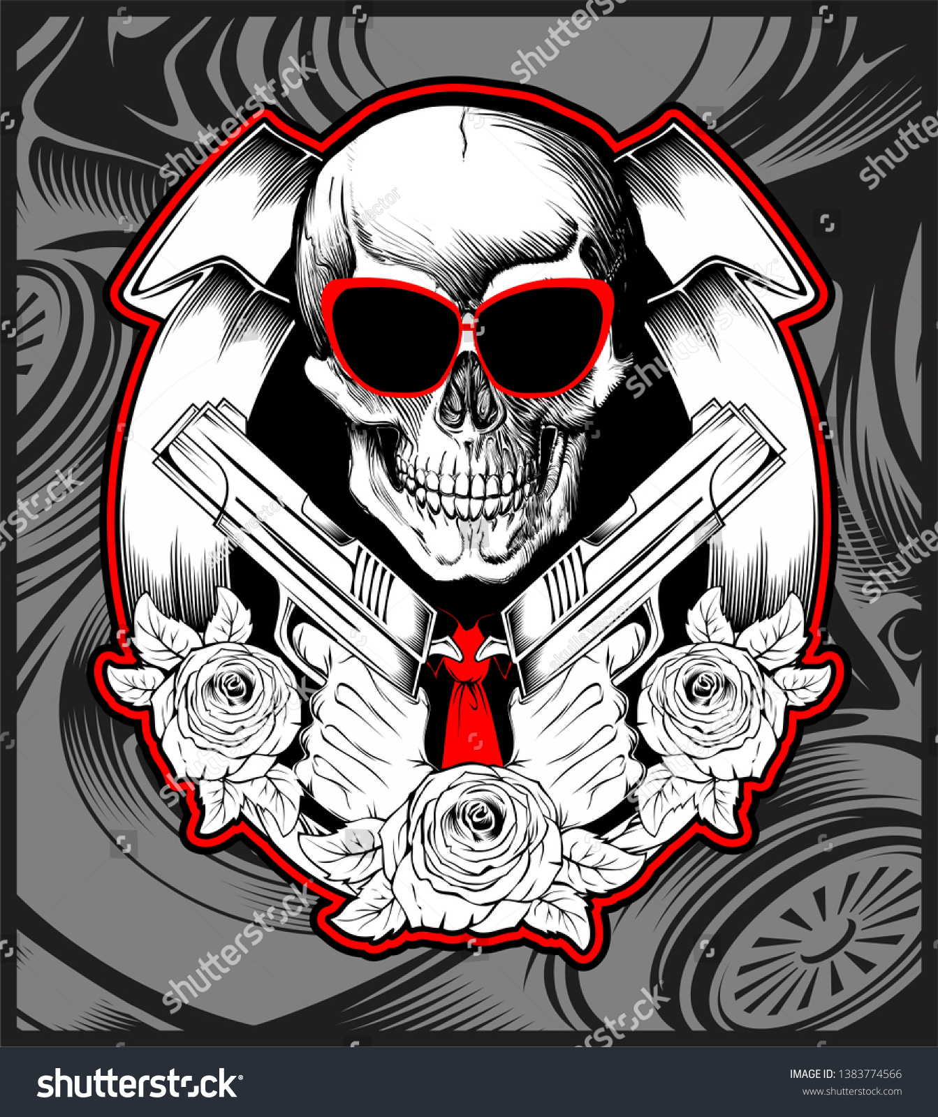 Skull Bandit Handling Gun Hand Drawing Stock Vector (Royalty Free ...