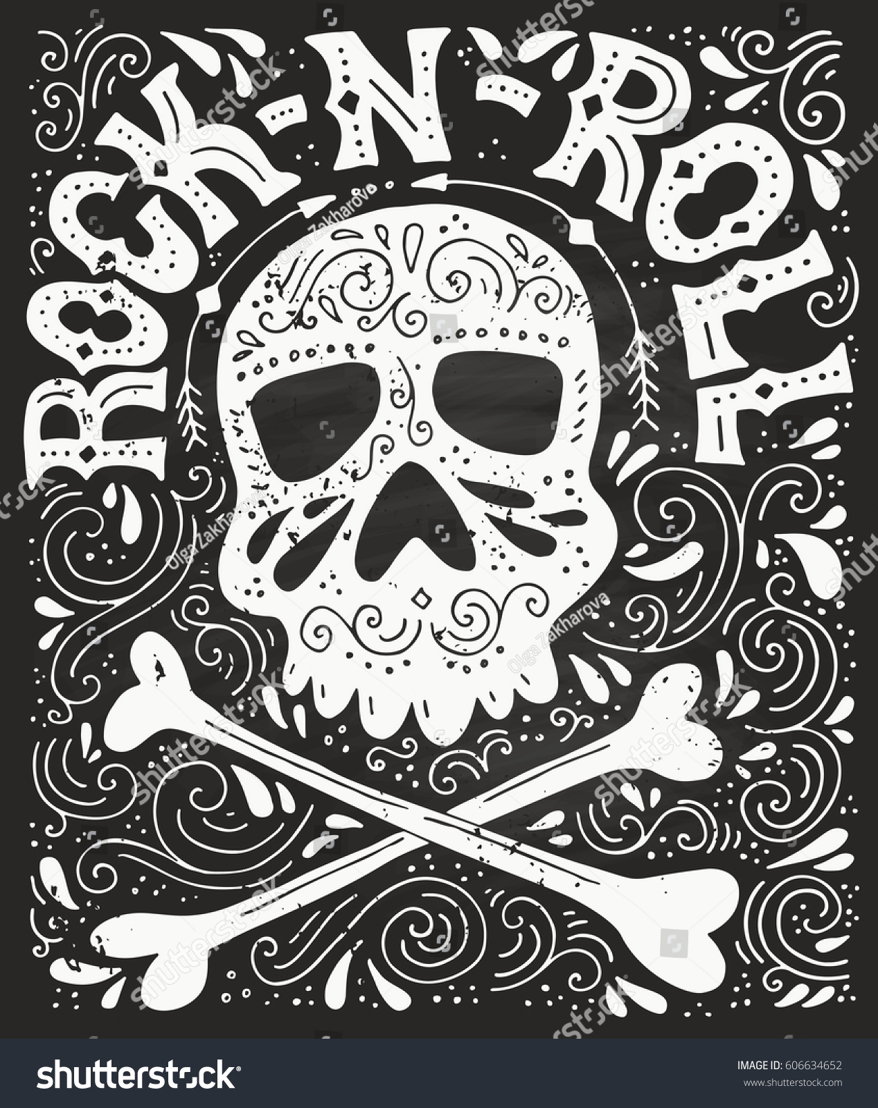 Skull Bones Rocknroll Handdrawn Letterin Poster Stock Vector 606634652 ...