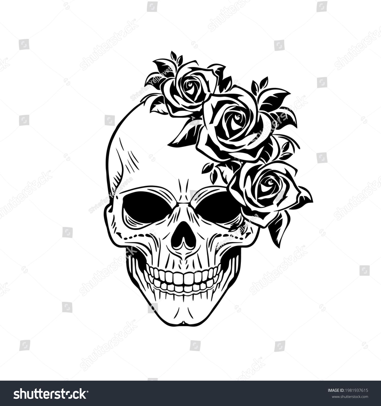 SVG of Skull half with roses. Vector illustration svg