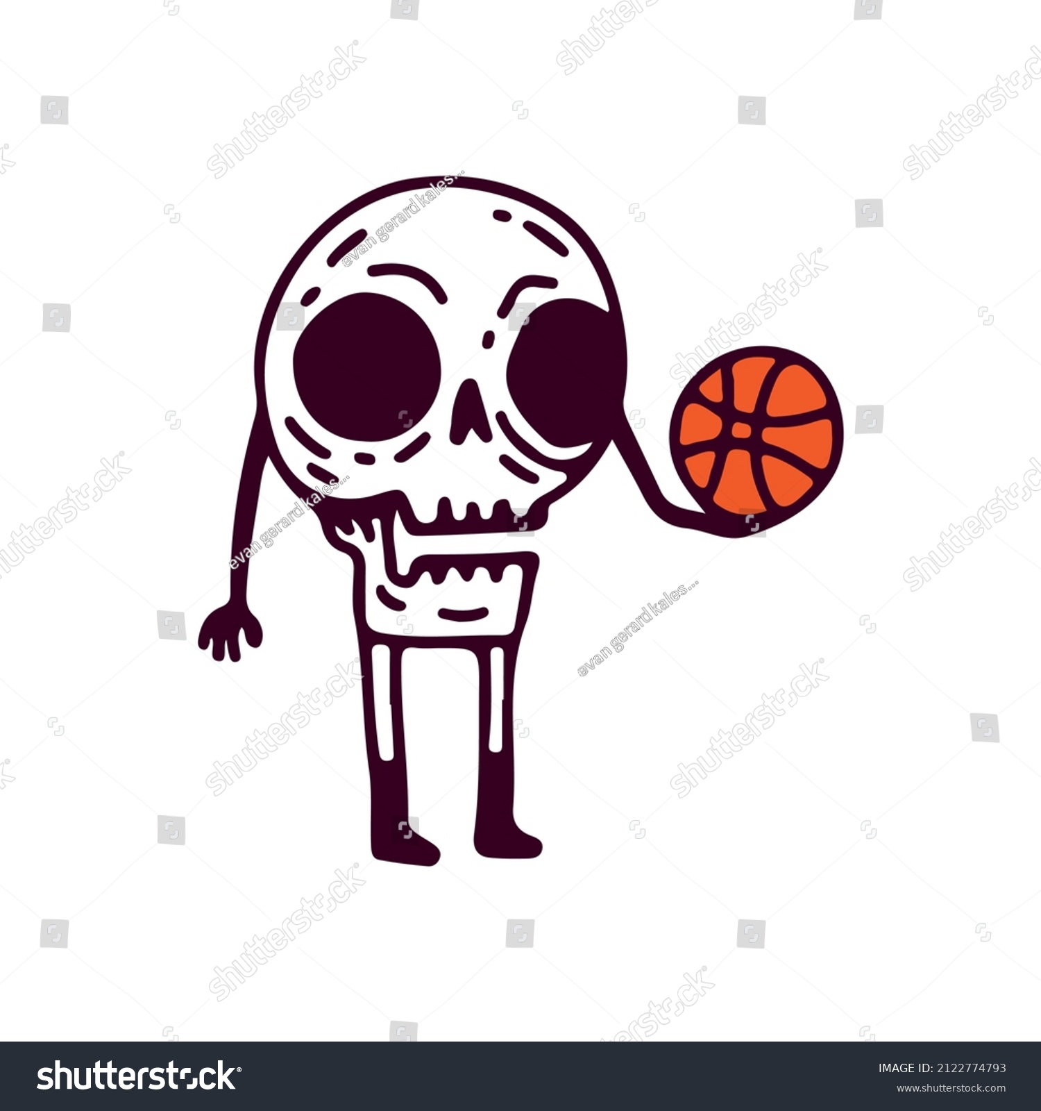 Skull Head Character Basketball Illustration Tshirt Stock Vector ...