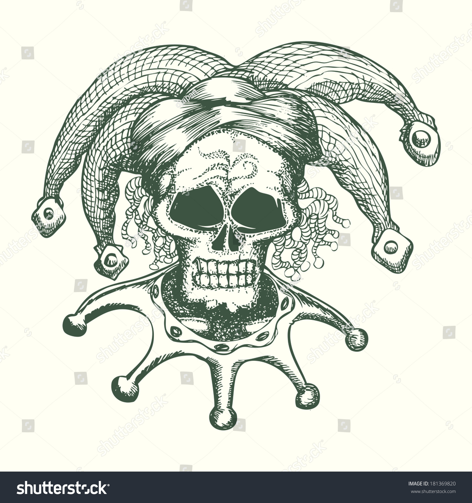 Skull Head Wearing Joker Hat Hand Stock Vector 181369820 - Shutterstock