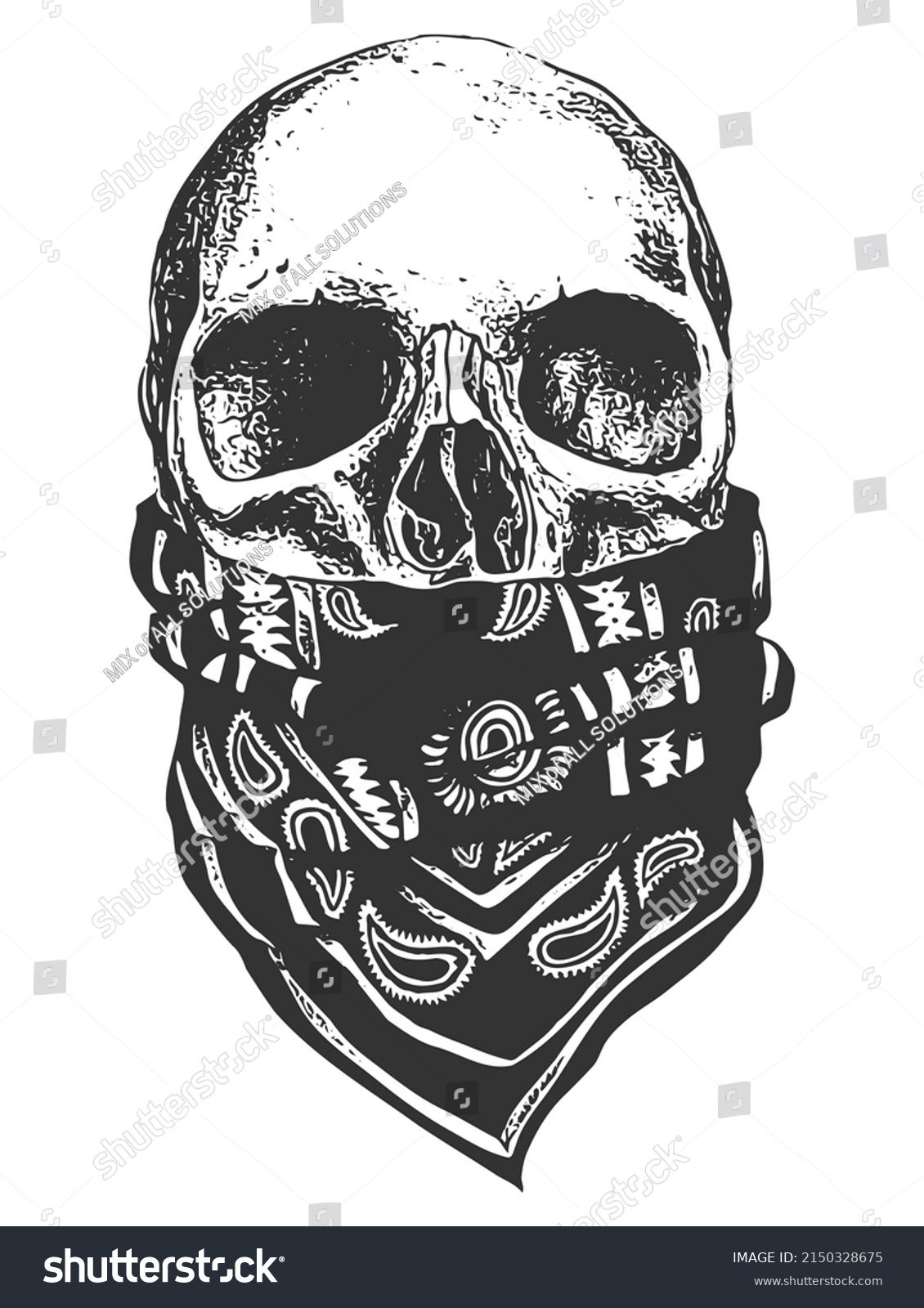 Skull Bandana On Face Black Dots Stock Vector (Royalty Free) 2150328675 ...