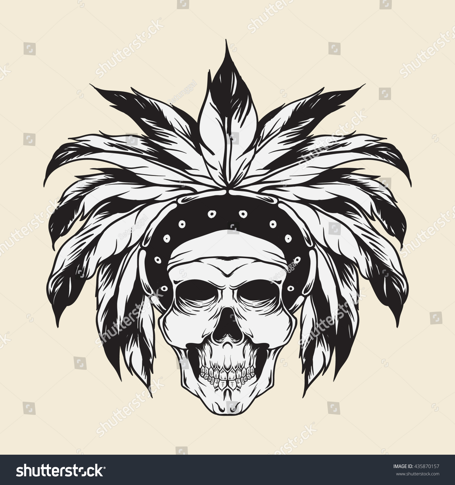 Skull Indian Chief Hand Drawing Vector Stock Vector 435870157 ...