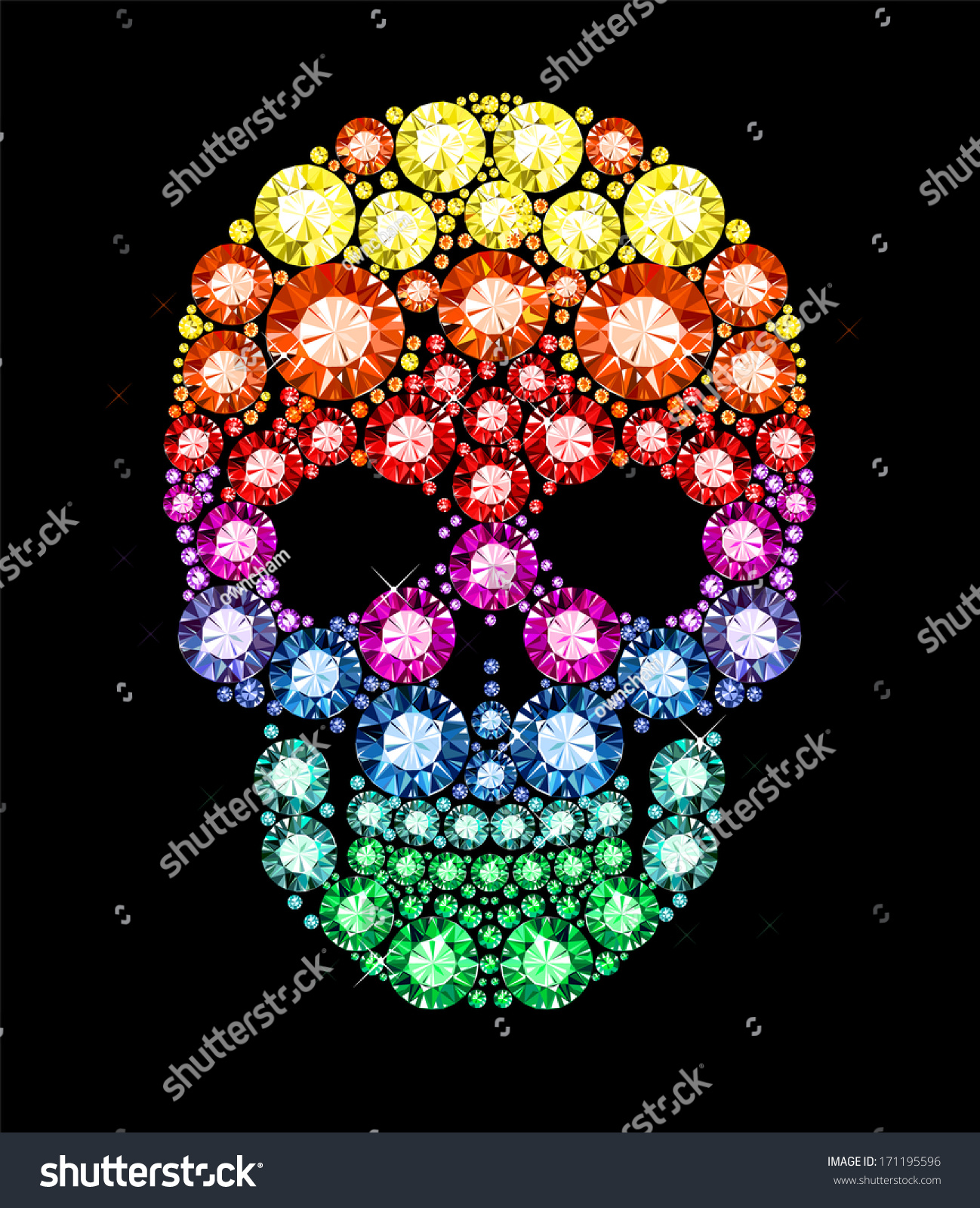 SVG of skull made of colored gems svg