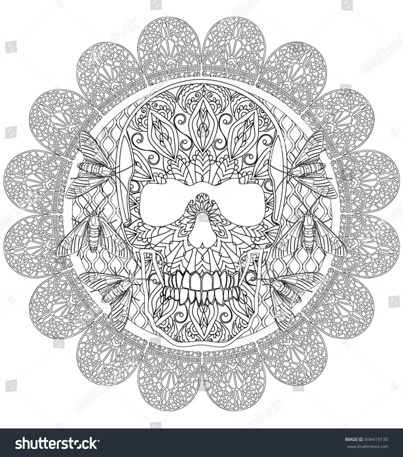 Skull Mandala Coloring Page Stock Vector Royalty Free 694419130