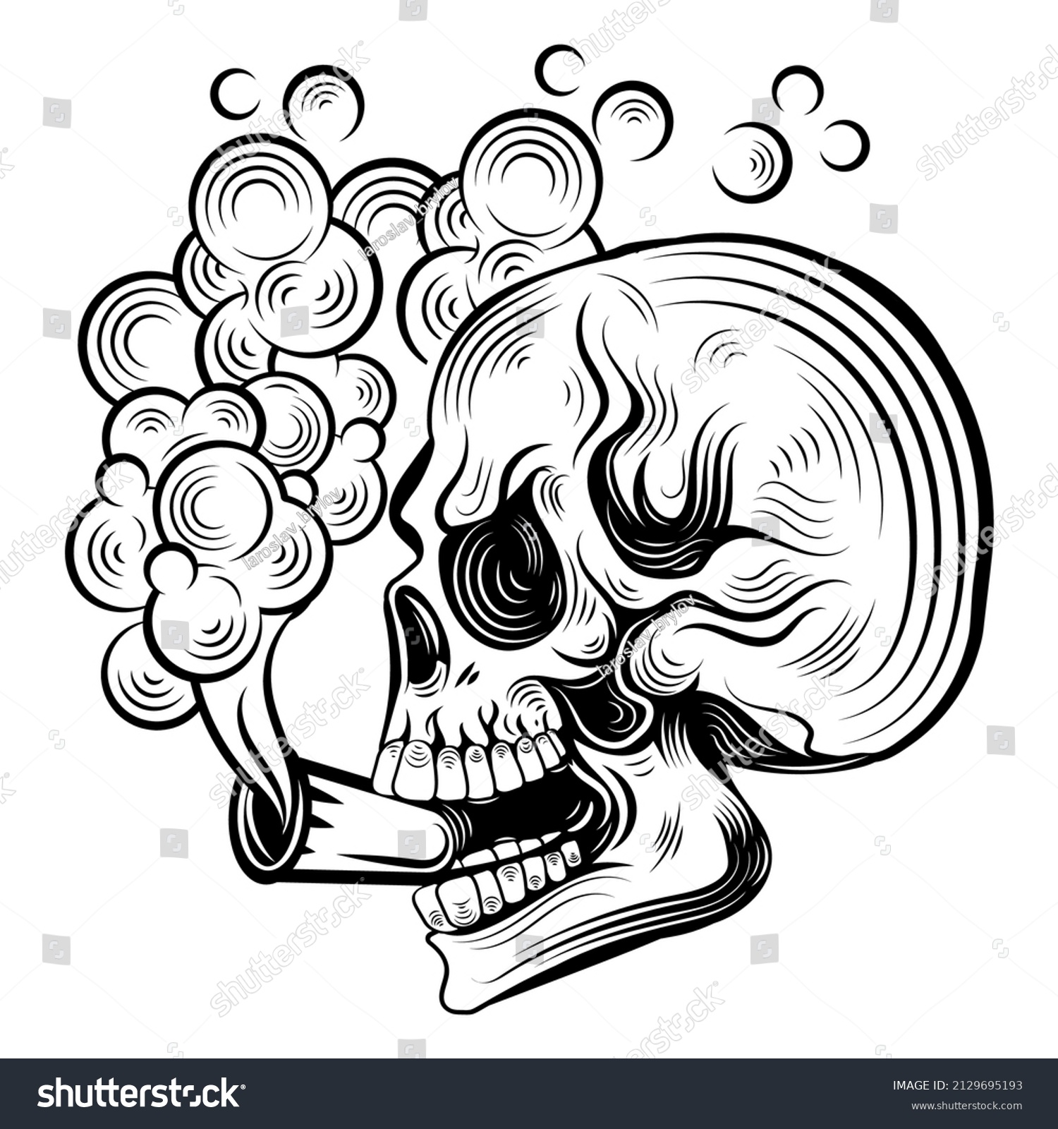 Skull Smoked Cigarette Hand Drawn Vector Stock Vector (Royalty Free ...