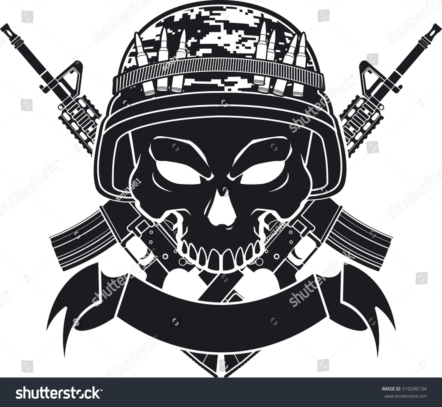 Skull Army Helmet Crossing Assault Rifles Stock Vector (Royalty Free ...