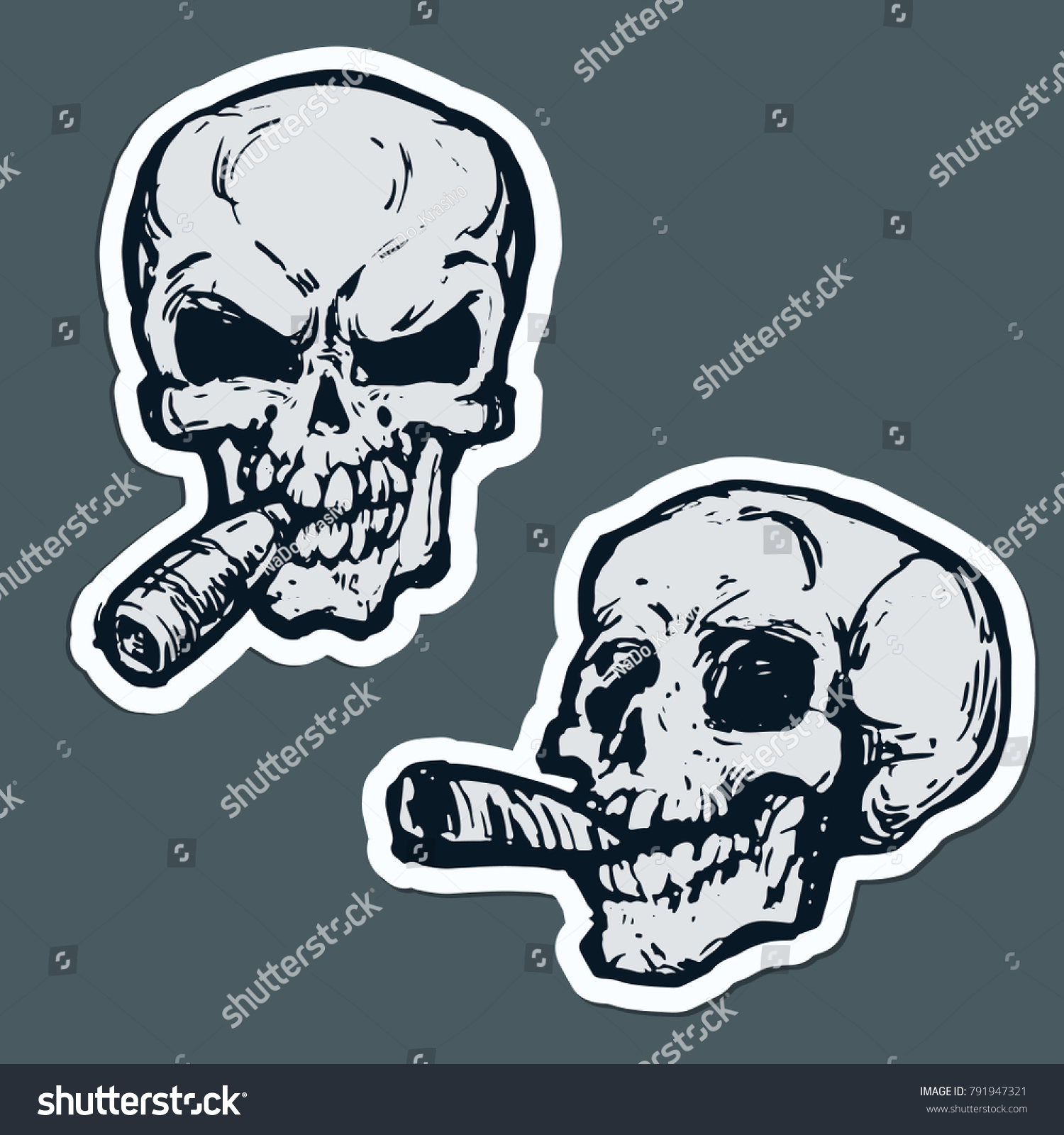 Skull Cigar Smokes Skeleton Head Outline Stock Vector (Royalty Free ...