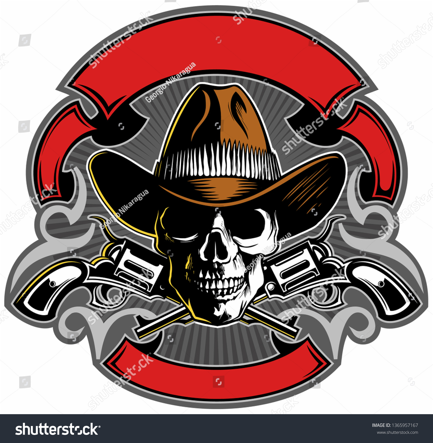 Skull Cowboy Hat Crossed Guns Banners Stock Vector (Royalty Free ...