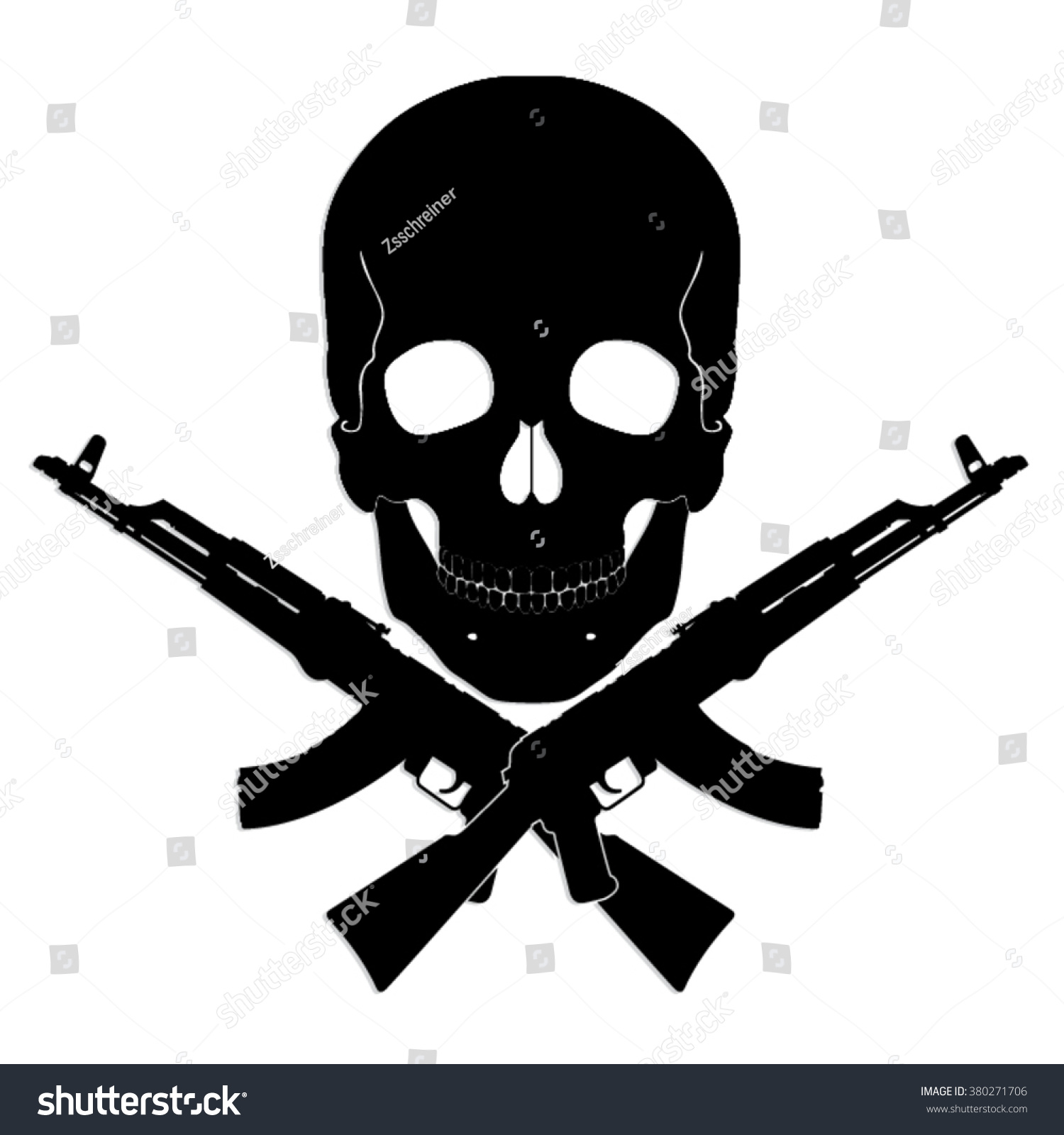 Skull Crossed Ak47guns Black White Vector Stock Vector 380271706 ...