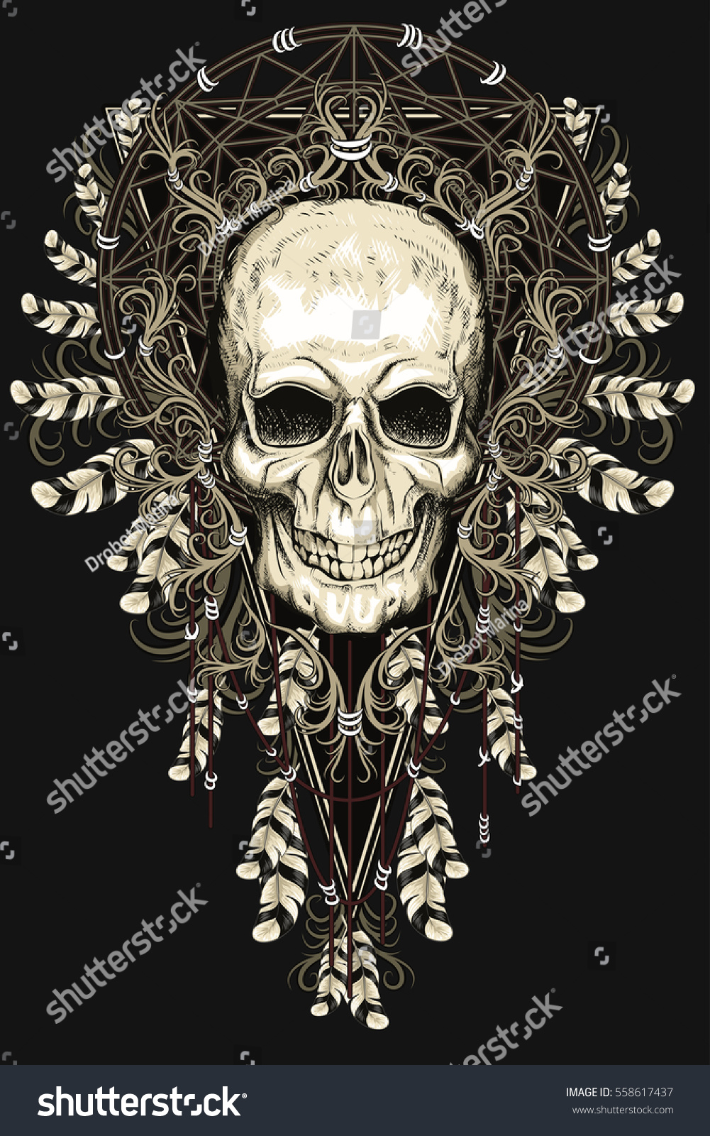 Skull Feathers Patterns Stock Vector (Royalty Free) 558617437 ...