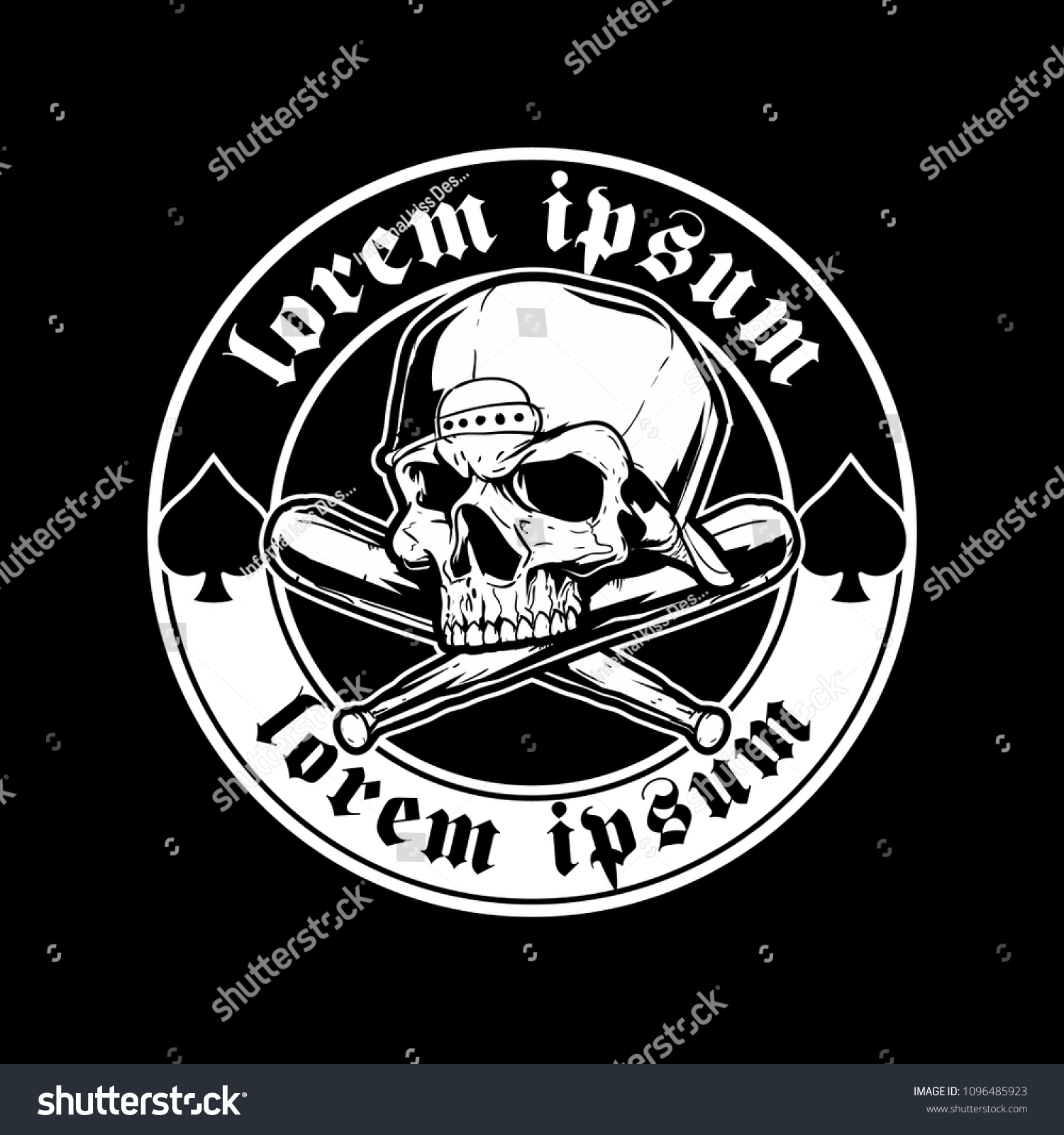 Skull Hat Baseball Bat Vector Logo Stock Vector Royalty Free 1096485923