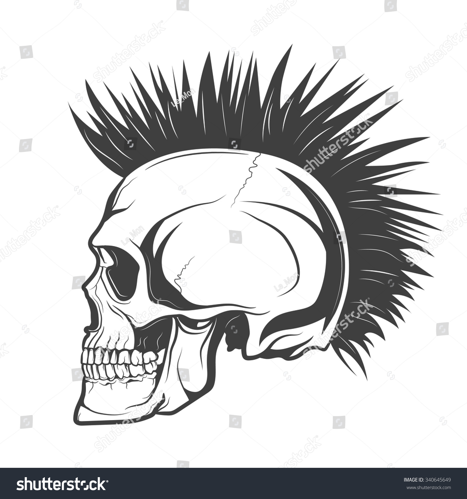 Skull Mohawk Hairstyle Stock Vector 340645649 - Shutterstock